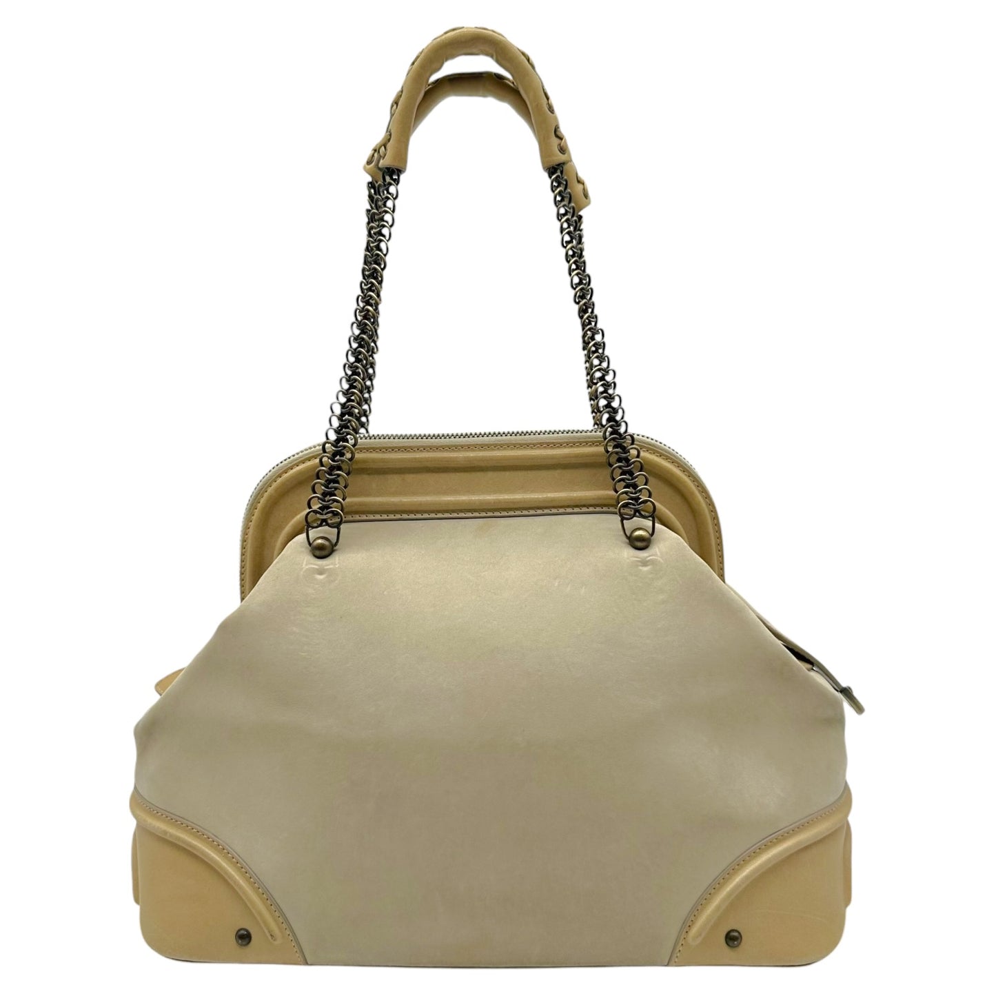 Christian Dior Ivory Suede Leather Bowler Bag