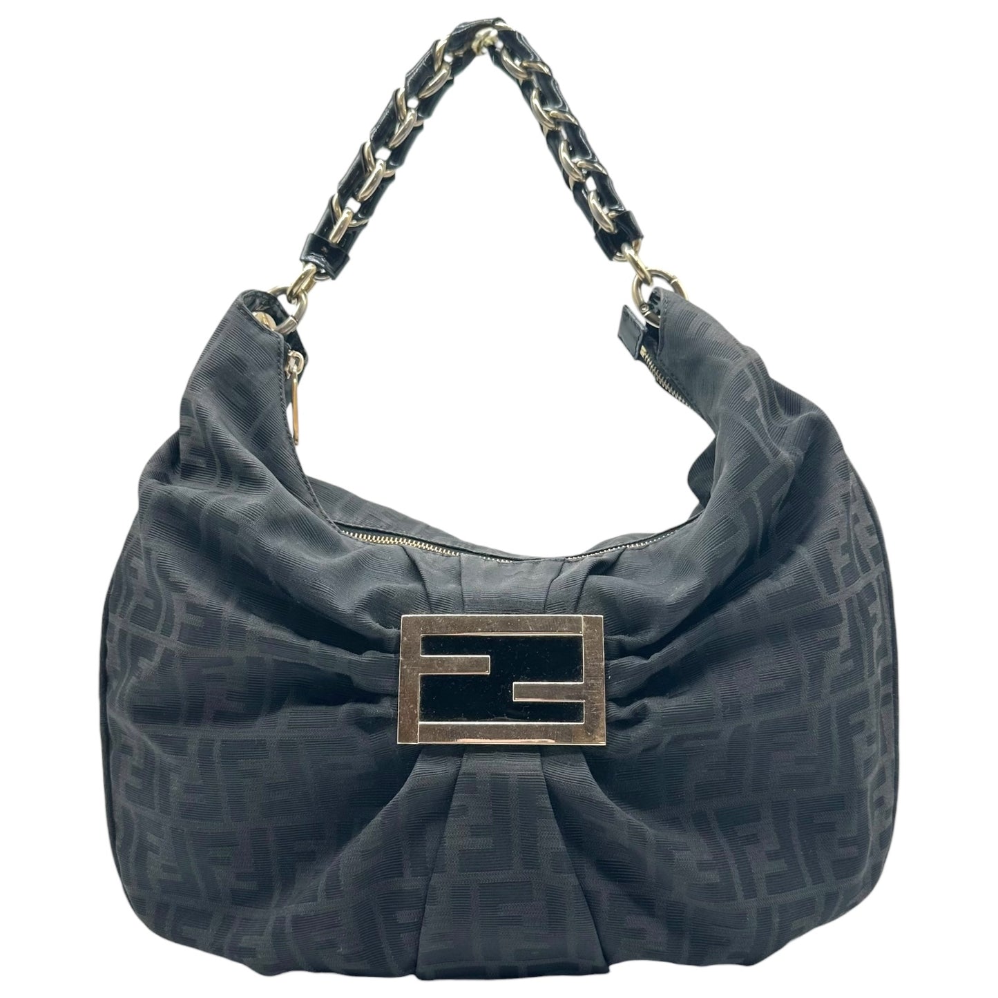 Fendi Black Zucca Monogram Hobo Bag