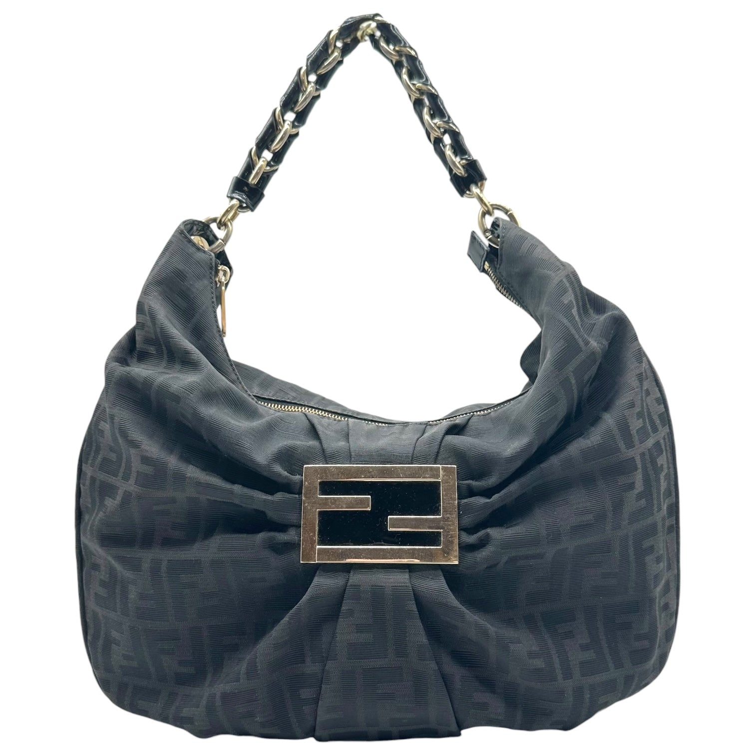 Fendi Black Zucca Monogram Hobo Bag