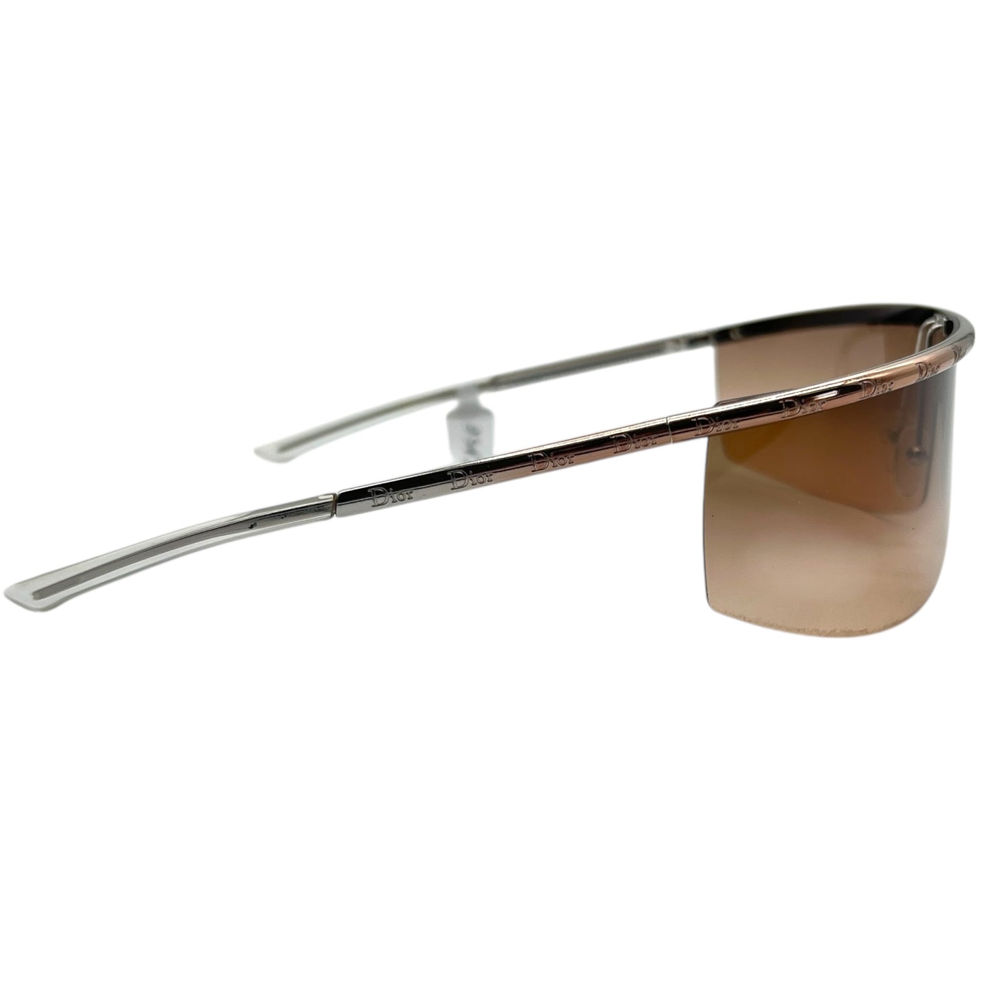 Christian Dior Iroquoi Silve & Brown Logo Rimless Shield Sunglasses