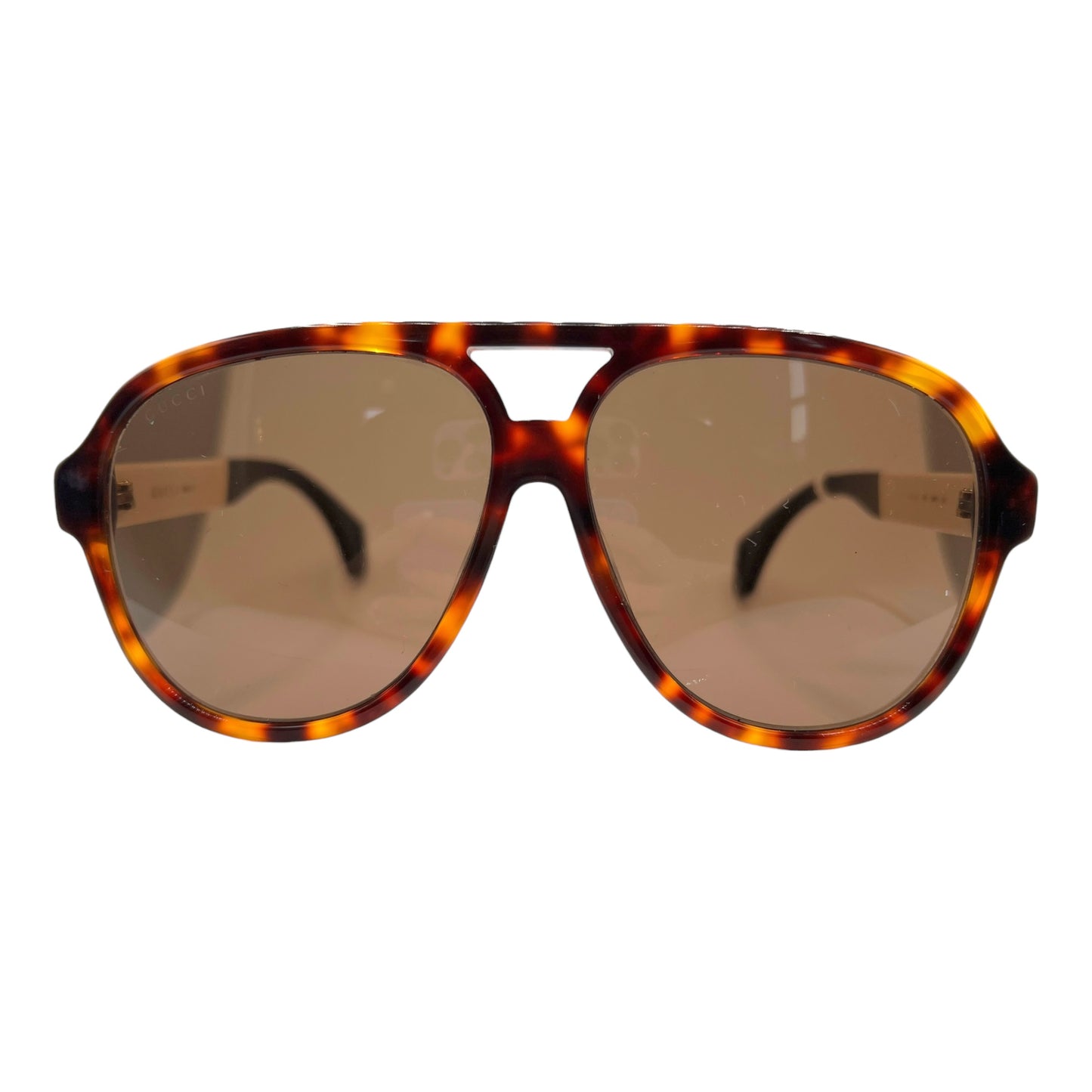 Gucci Tortoise & White Monogram Side Oversized Aviator Sunglasses w/ Case