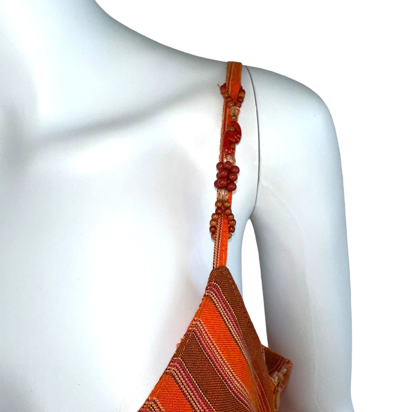 M Missoni Orange Striped Beaded Maxi Dress