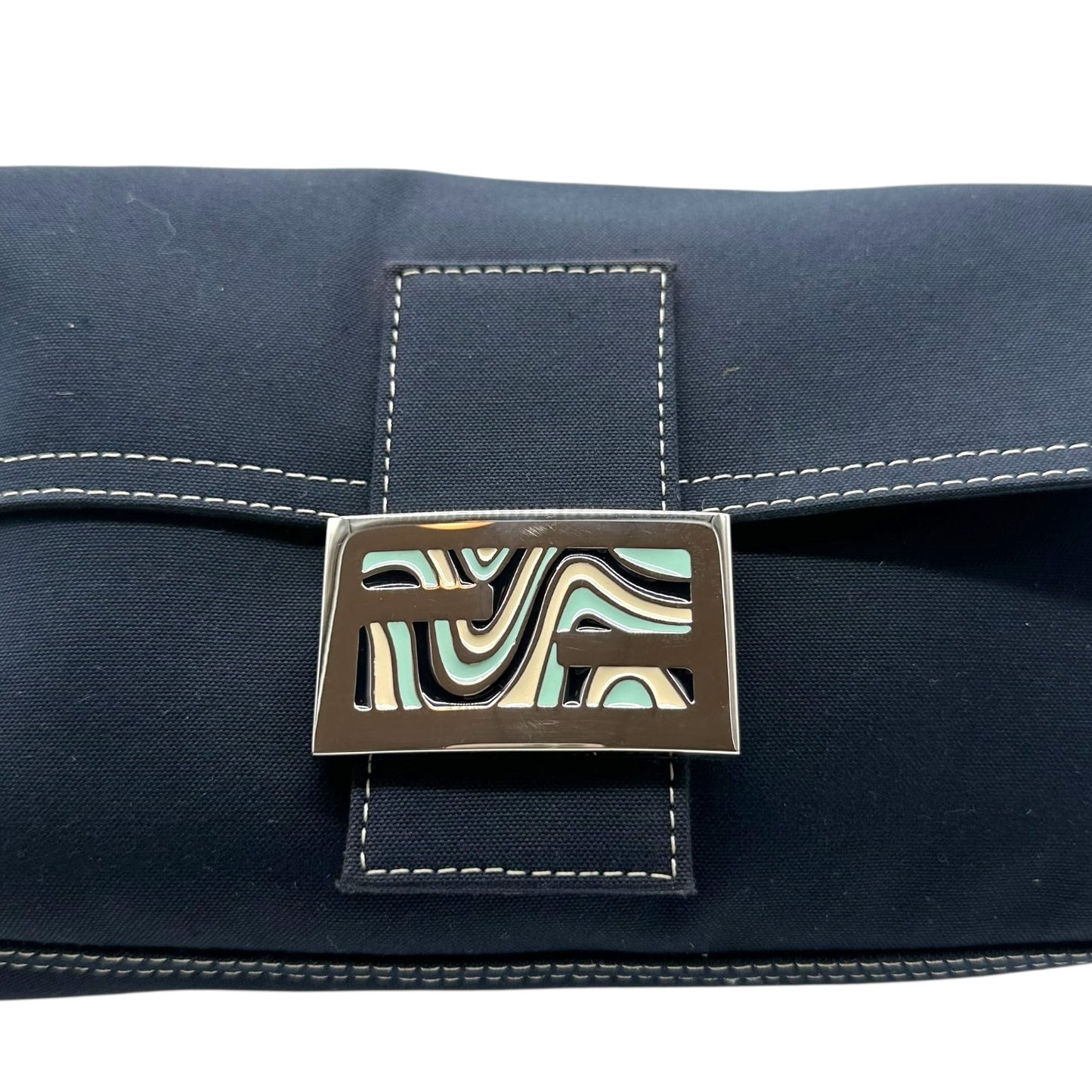 Fendi Navy Blue Swirl Buckle Baguette Bag