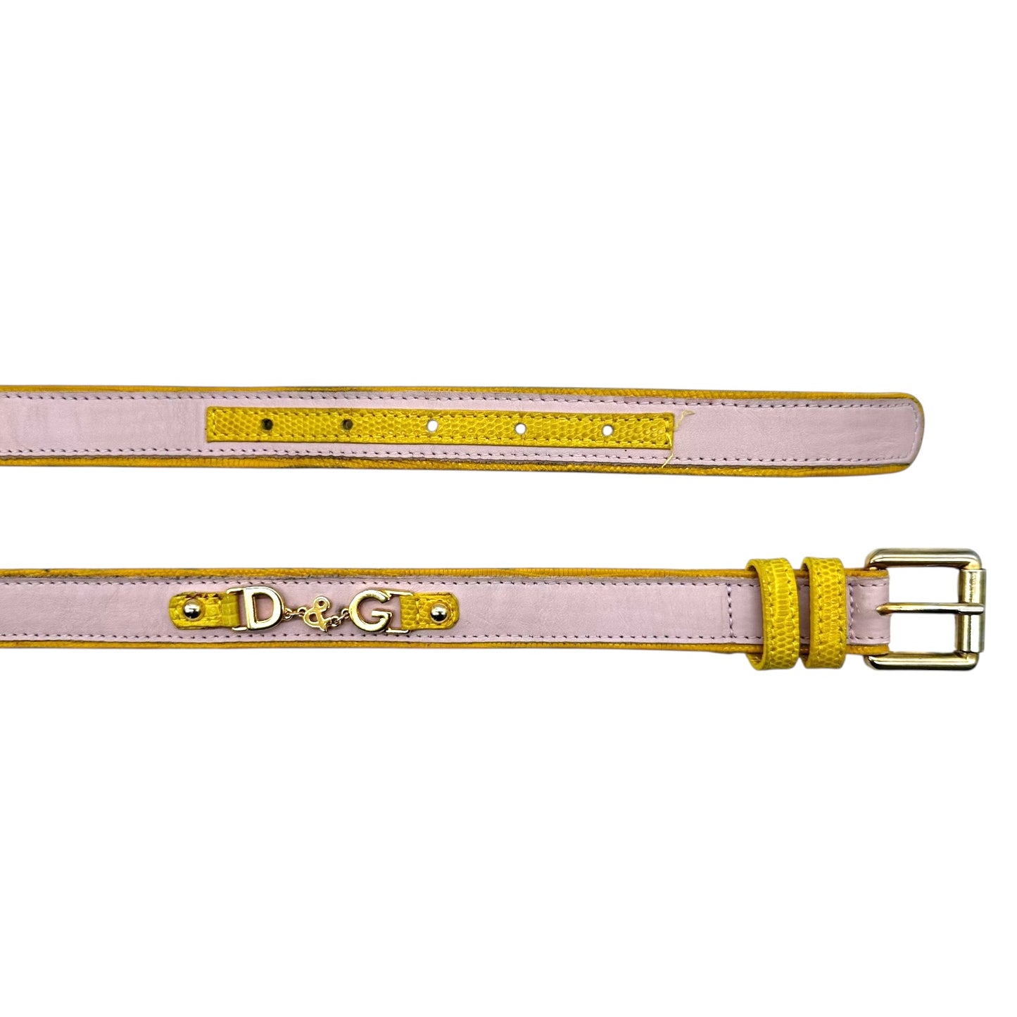 D&G Dolce & Gabbana Purple & Yellow Logo Skinny Belt