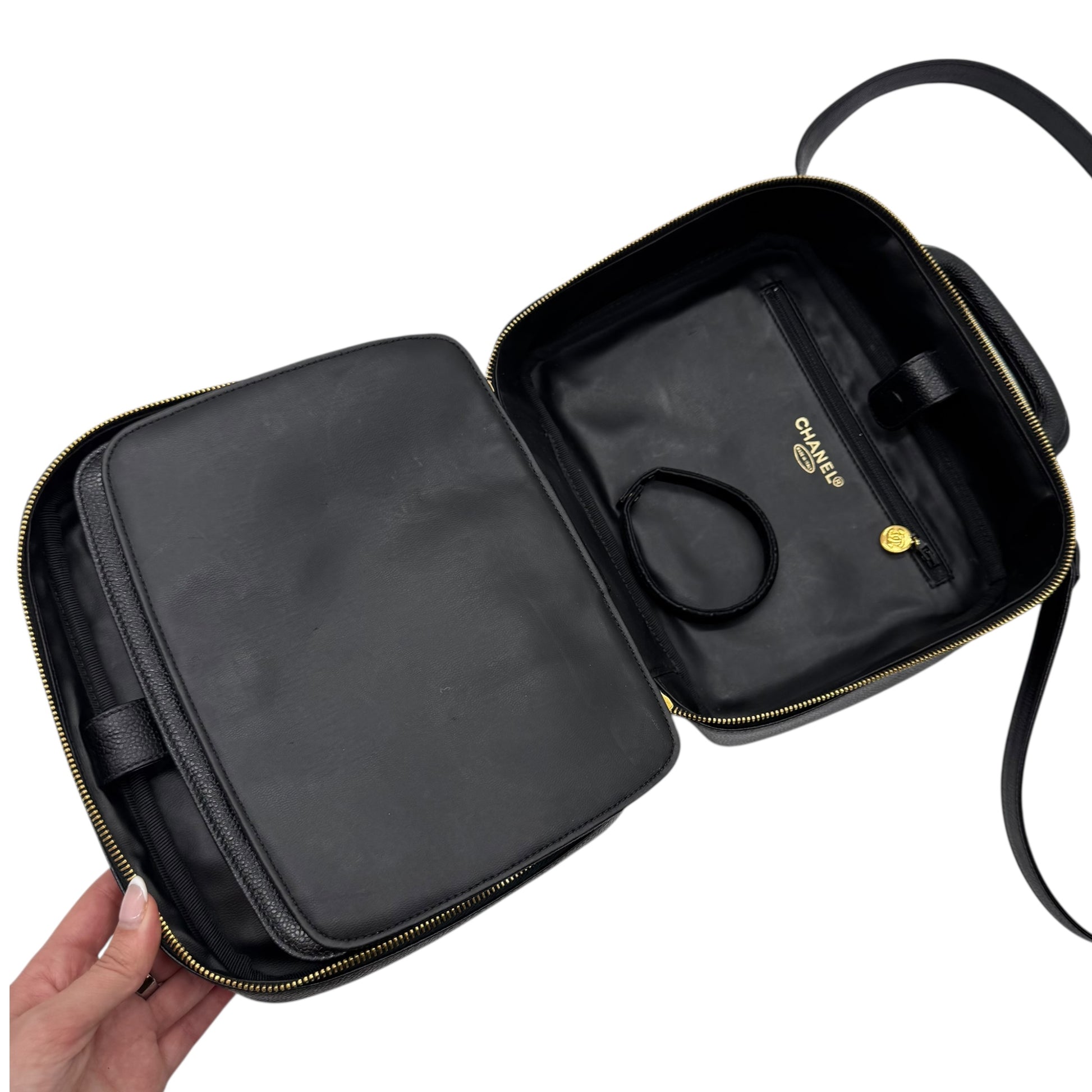 Chanel Black Caviar Leather 2-Way Satchel Vanity Bag 1996-97 - Outfit Repeater