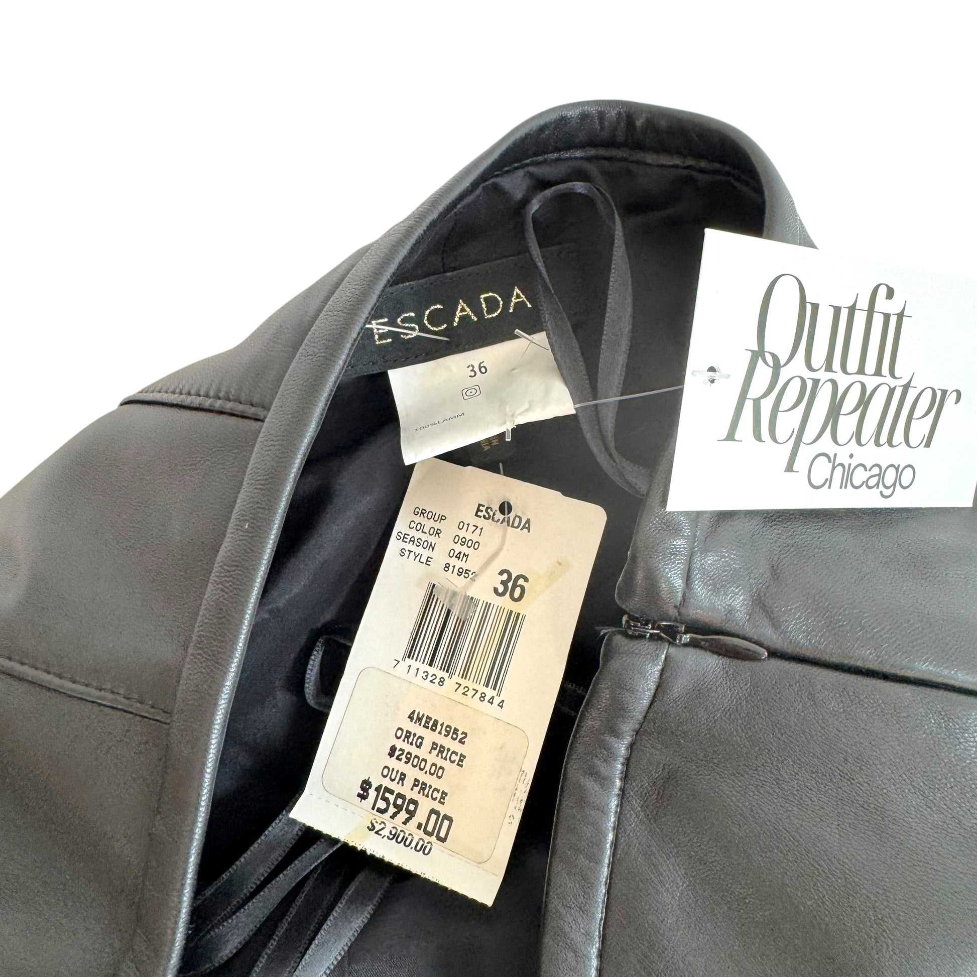 Escada Black Lambskin Leather Studded Fringe Trim Pants