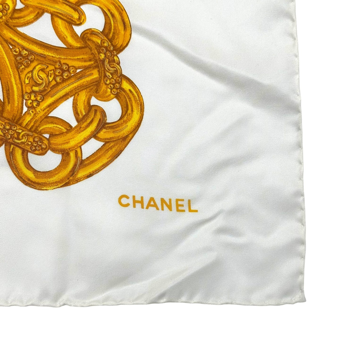 Chanel White & Gold CC Chain Printed Large Silk Square Scarf
