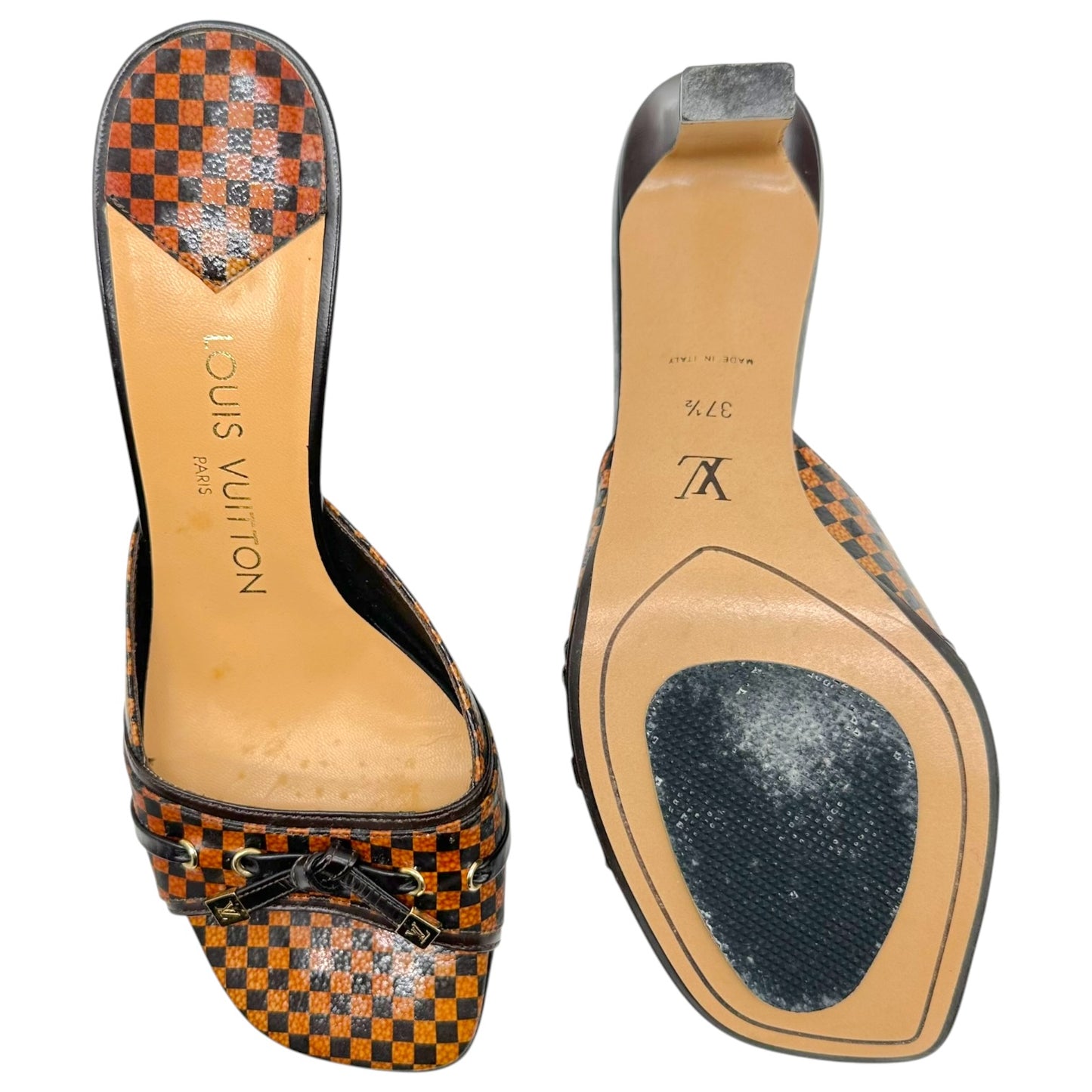 Louis Vuitton Brown Damier Kitten Heel Mules