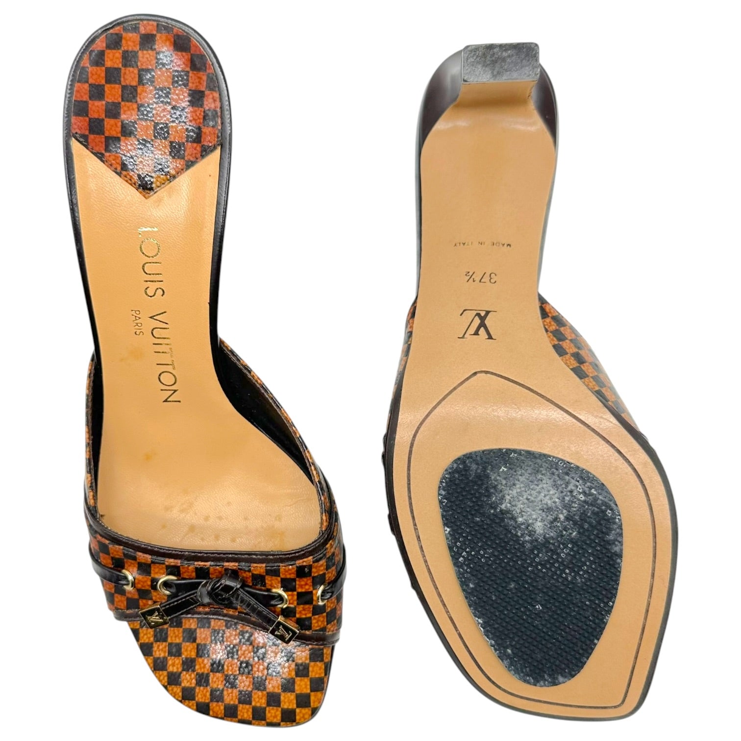 Louis Vuitton Brown Damier Kitten Heel Mules