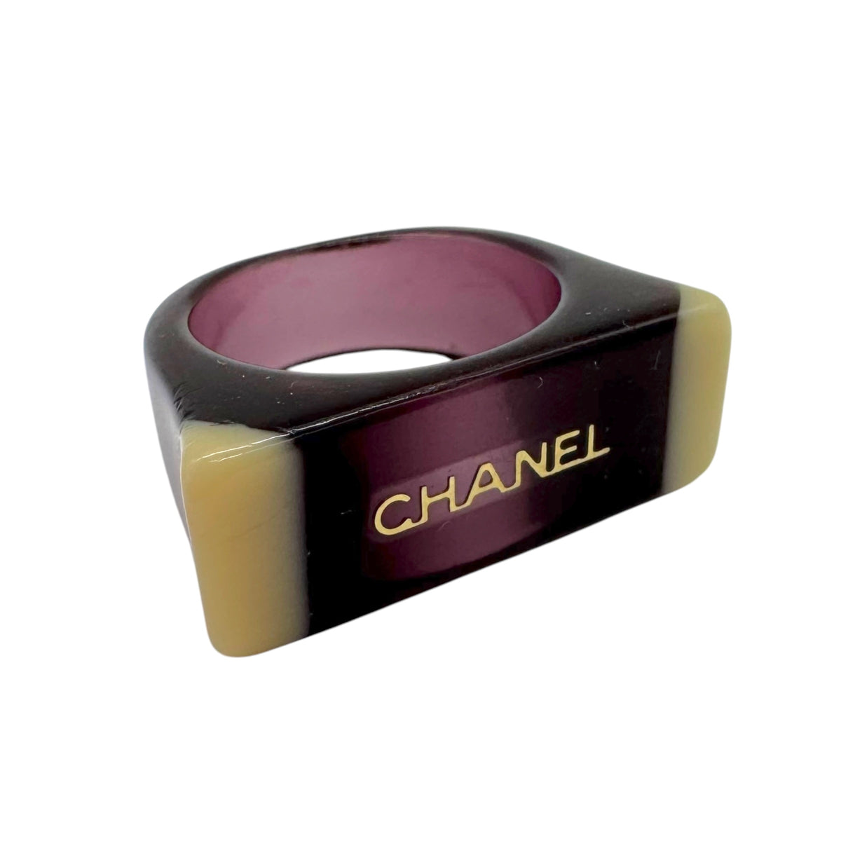 Chanel Logo Ring Purple Ivory Plastic Rectangular Design
