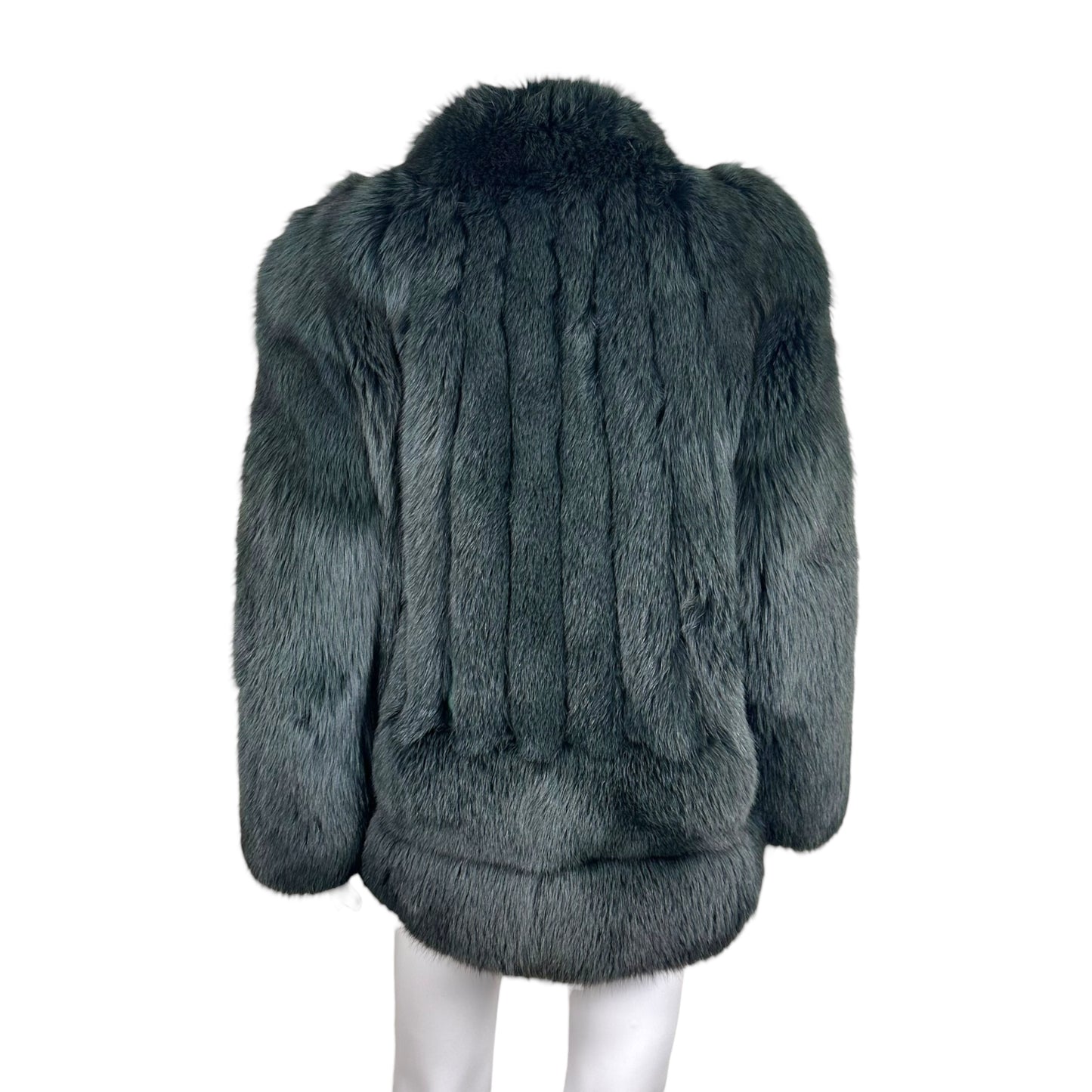 Vintage Fox Fur Coat Forest Green Open Front