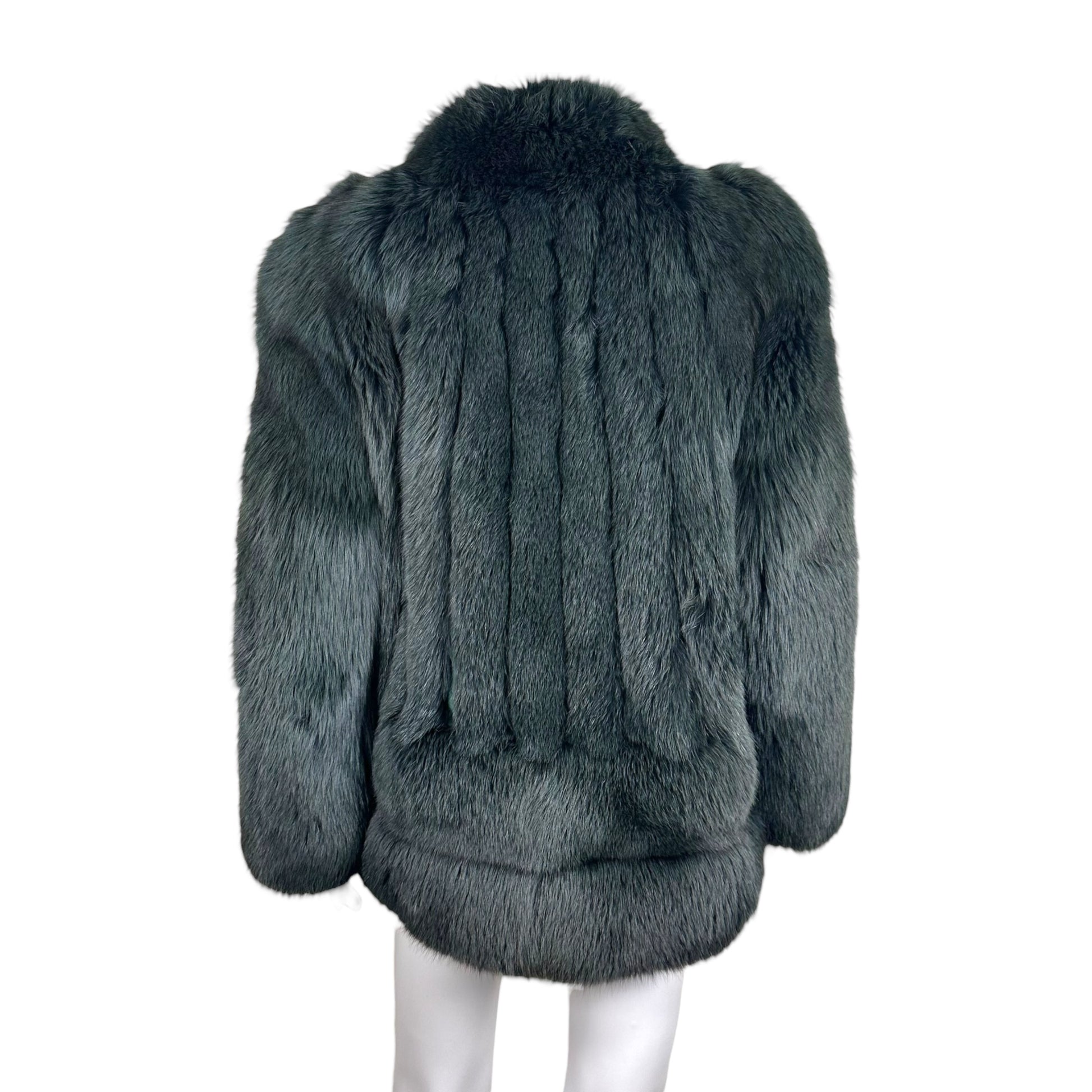 Vintage Fox Fur Coat Forest Green Open Front