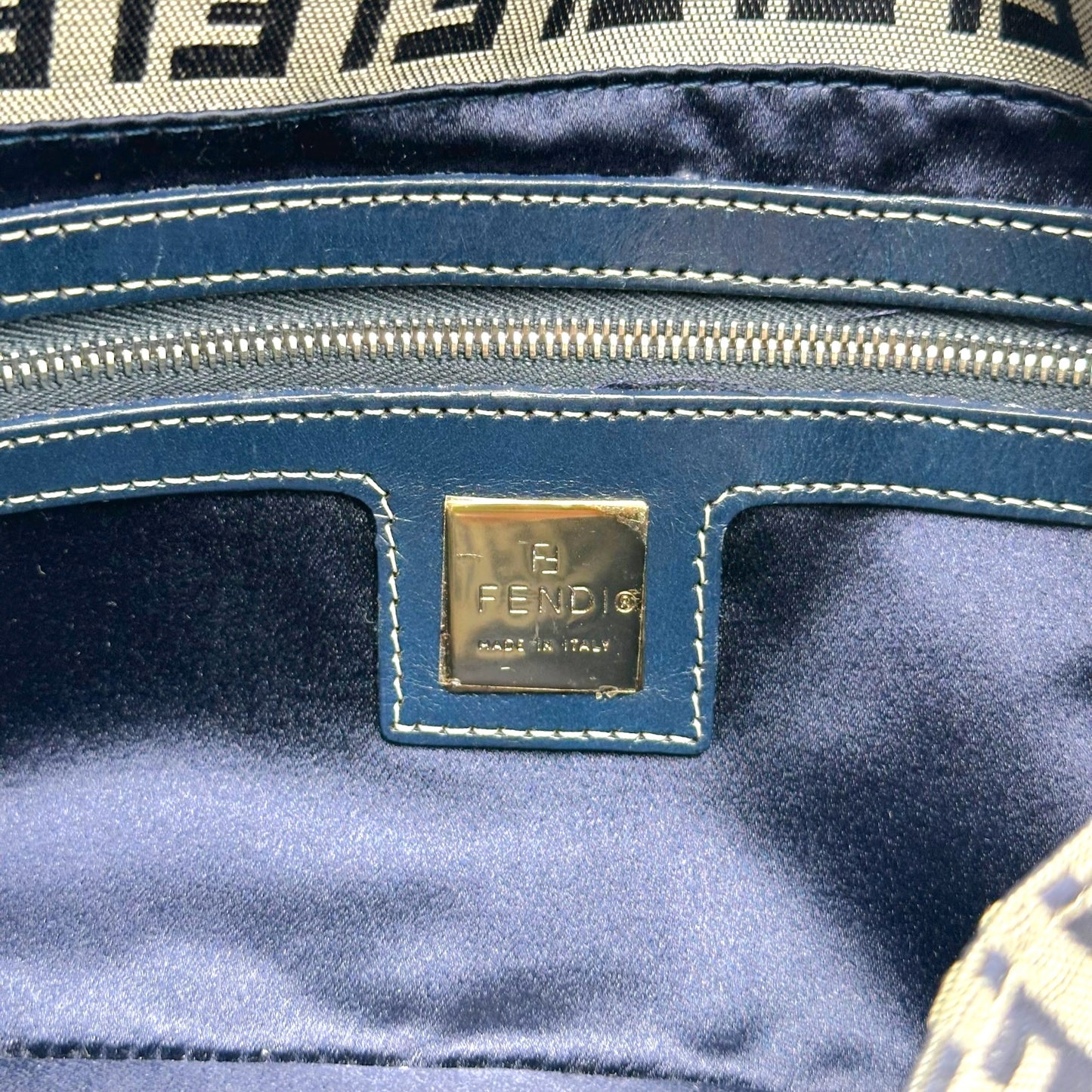 Fendi Navy Blue Zucchino Monogram Baguette Bag