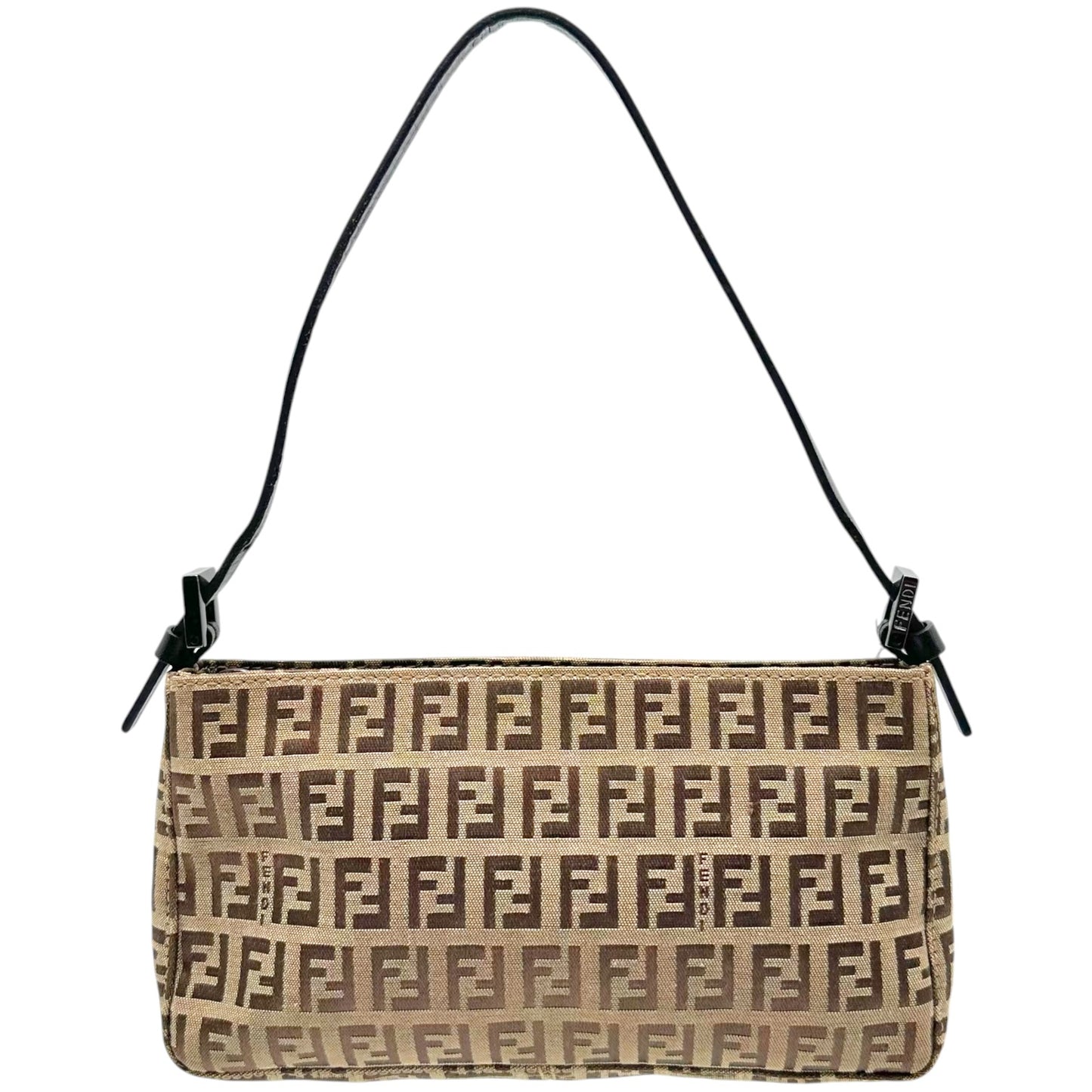 Fendi Tan & Brown Zucchino Monogram Shoulder Pochette Bag