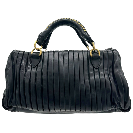 Miu Miu Black Pleathed Leather & Gold Studded 2-Way Bag - Outfit Repeater