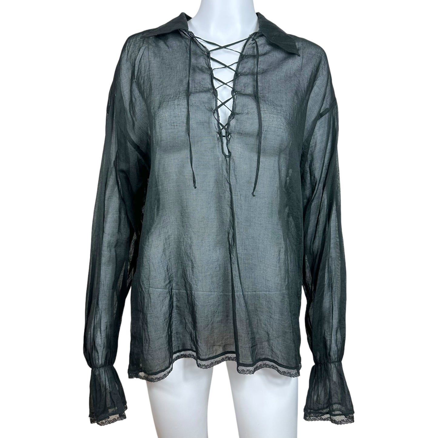 D&G Dolce & Gabbana Sheer Black Lace Up Blouse - Outfit Repeater