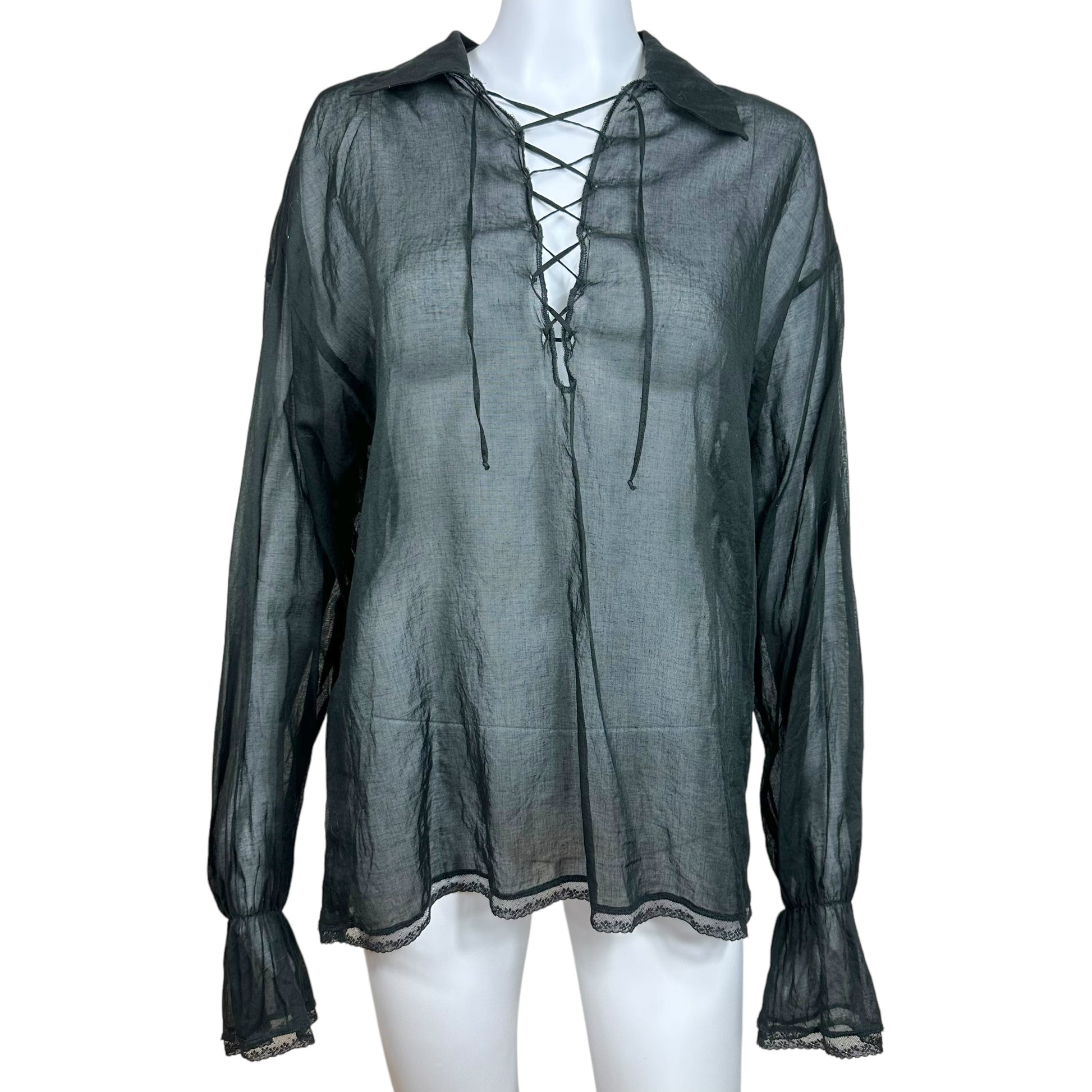 D&G Dolce & Gabbana Sheer Black Lace Up Blouse - Outfit Repeater