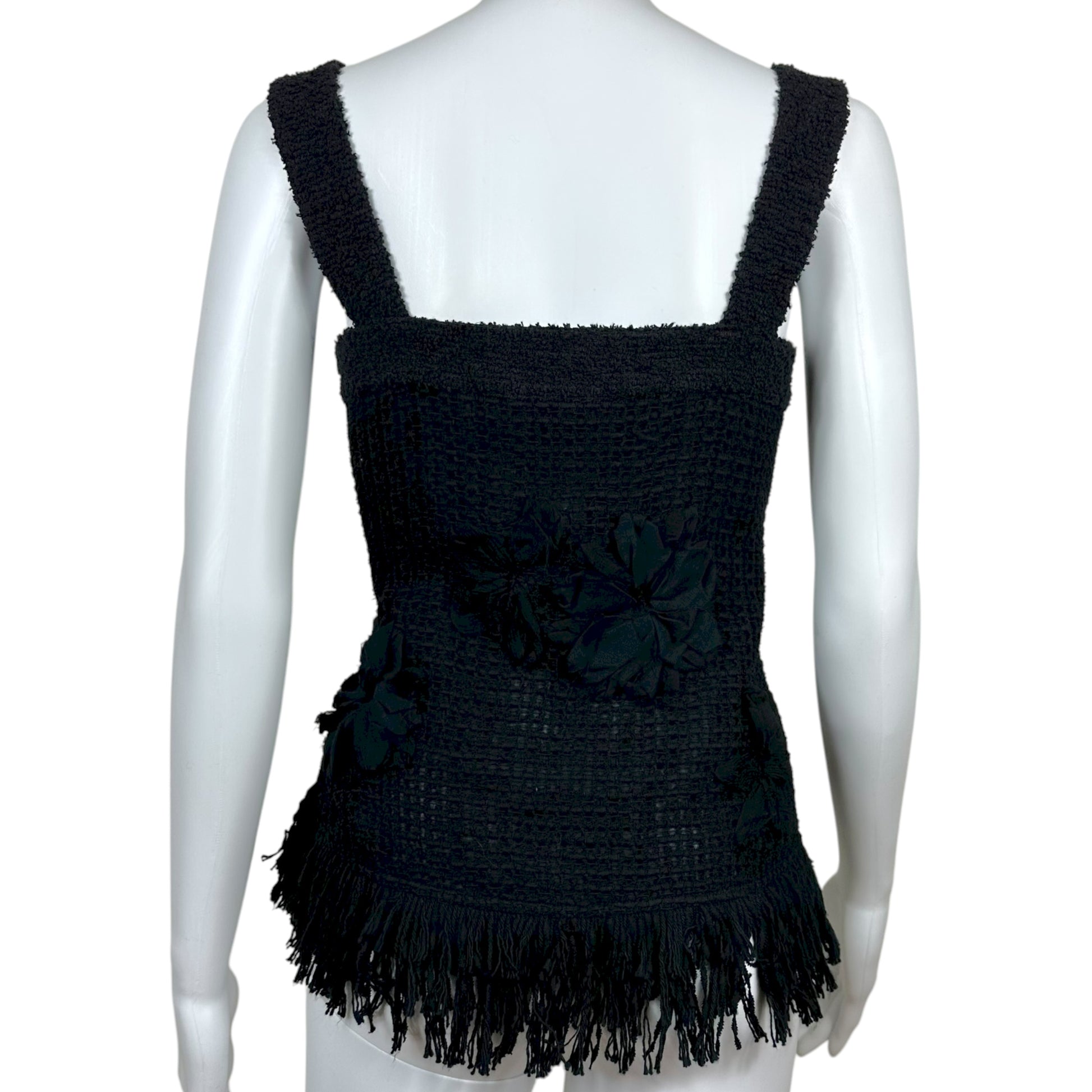 Chanel Navy Knit Fring & Floral Applique Tank - Outfit Repeater