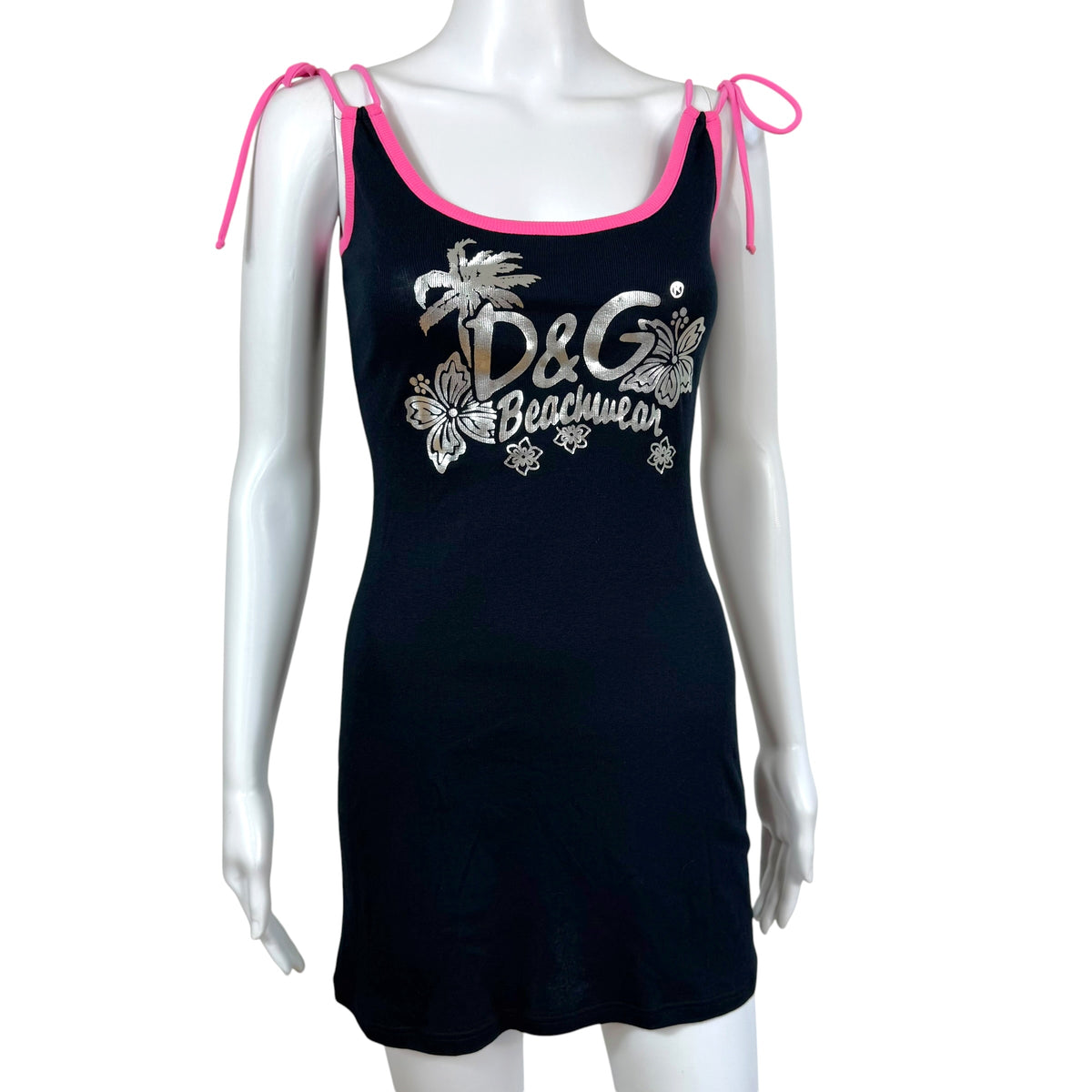 Dolce & Gabbana Pink Black Metallic Logo Mini Dress