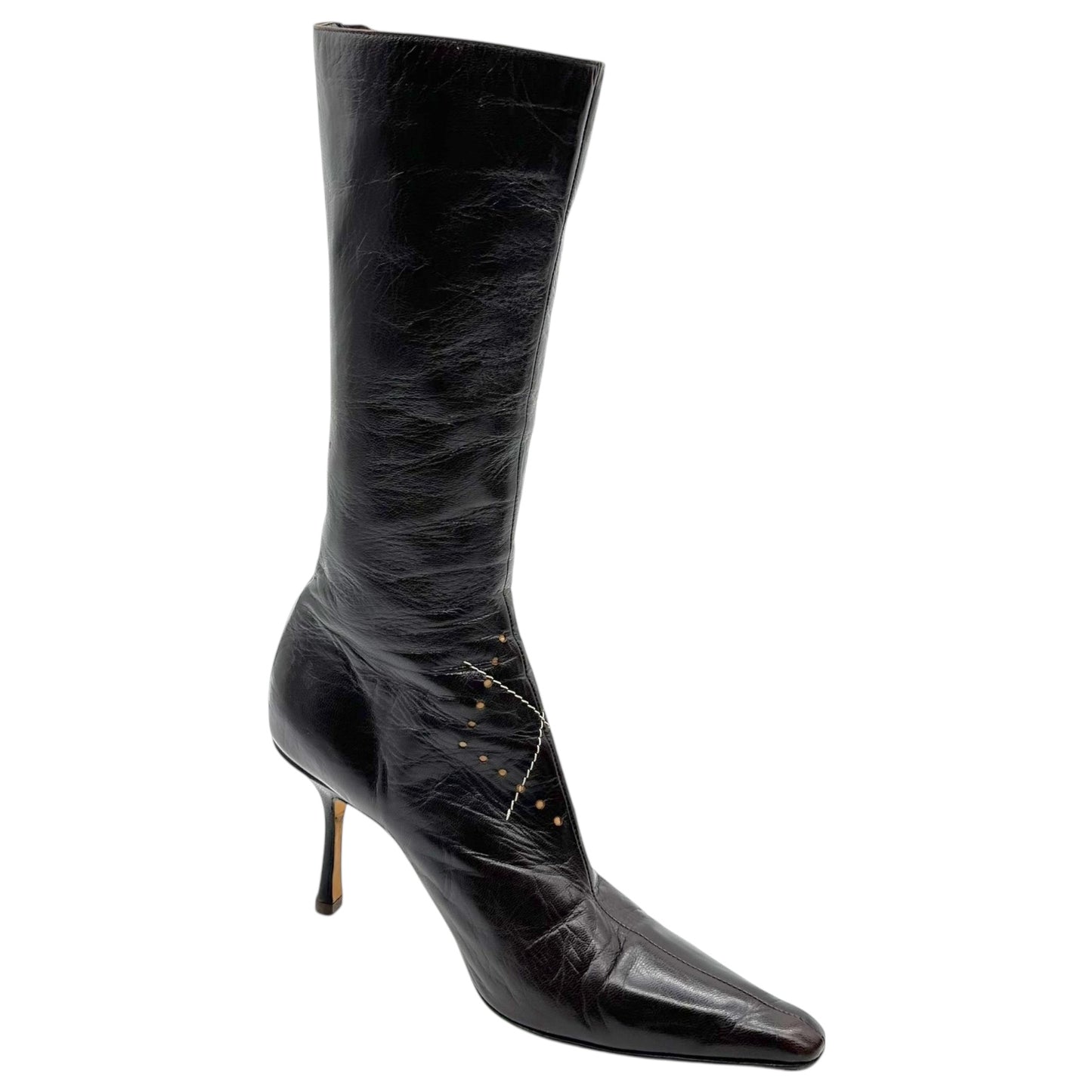 Jimmy Choo Brown Argyle Embroidered Pointed Toe Boots