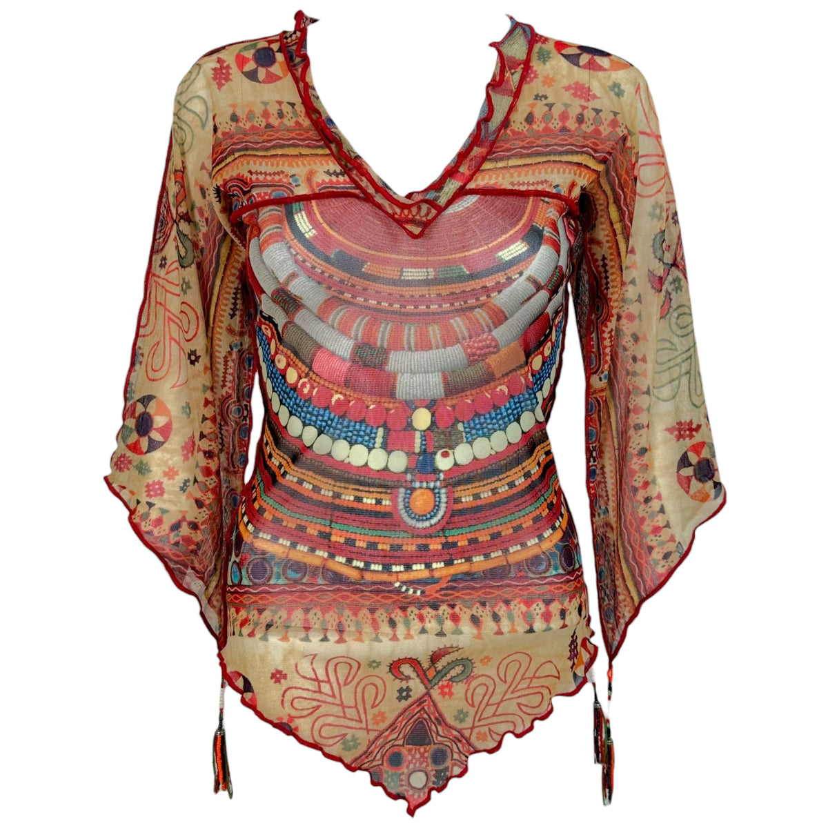 Jean Paul Gaultier Burgundy Multicolor Tribal Print Blouse
