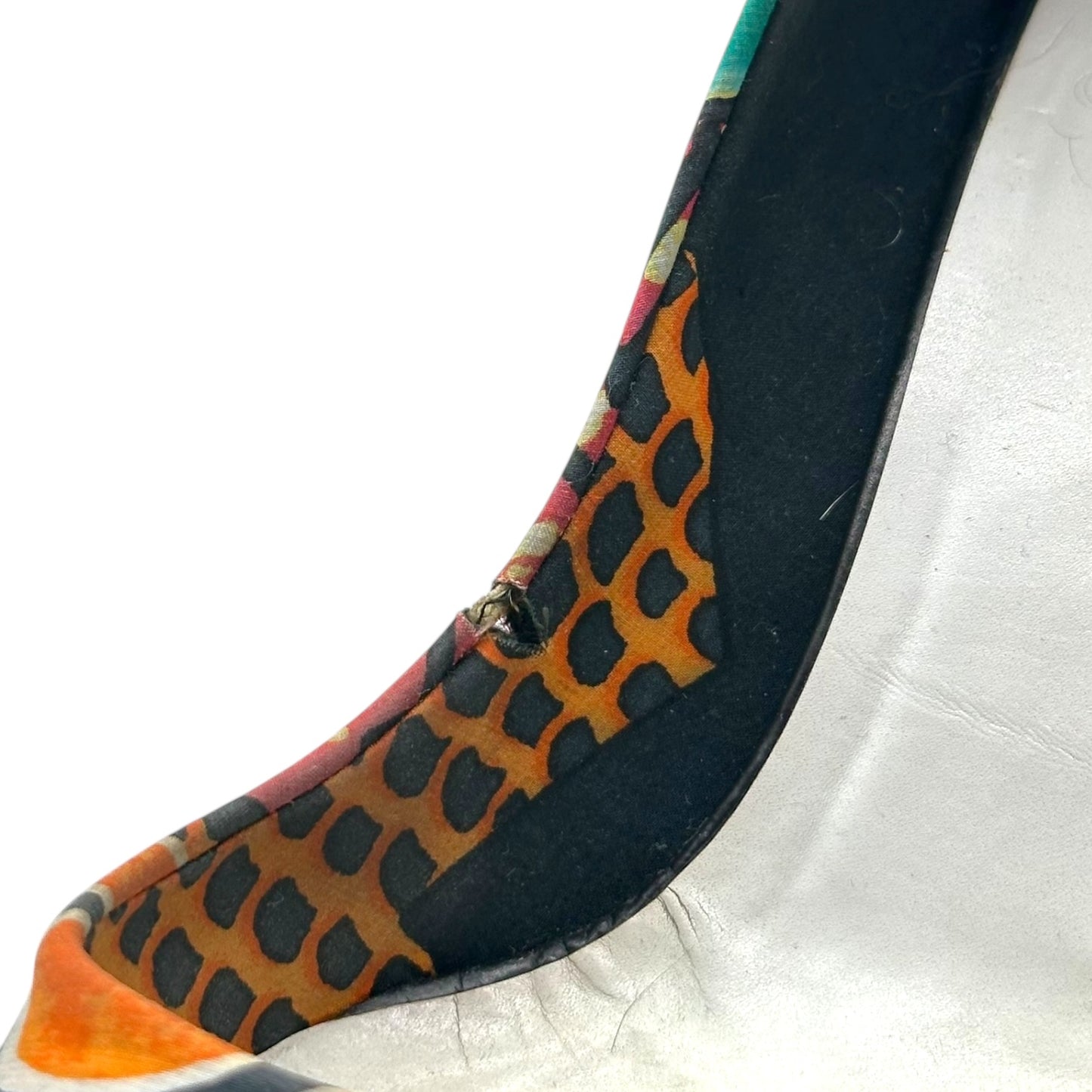 John Galliano Printed Silk & White Leather Pointed Heels