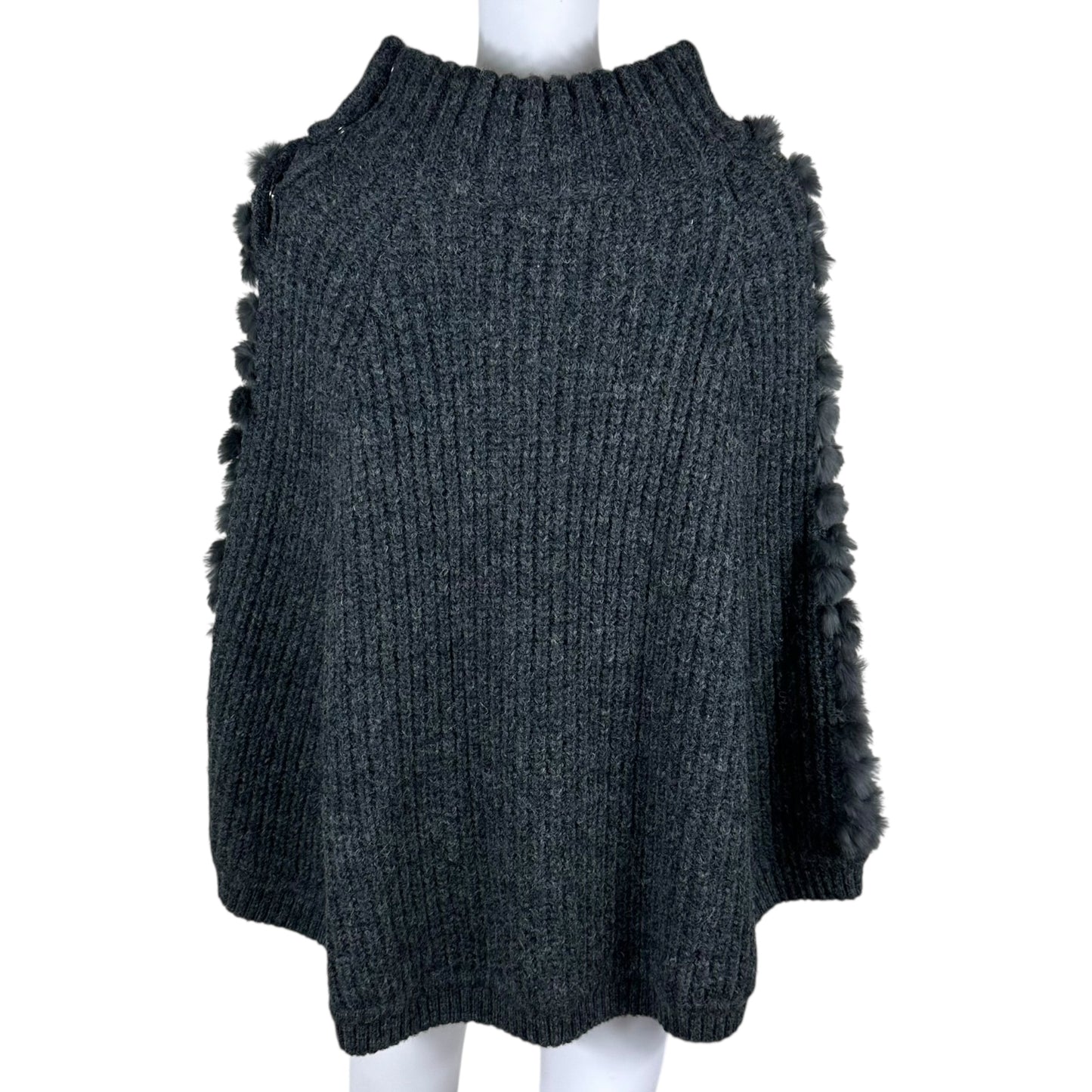 Blumarine Blugirl Gray Rabbit Fur Poncho