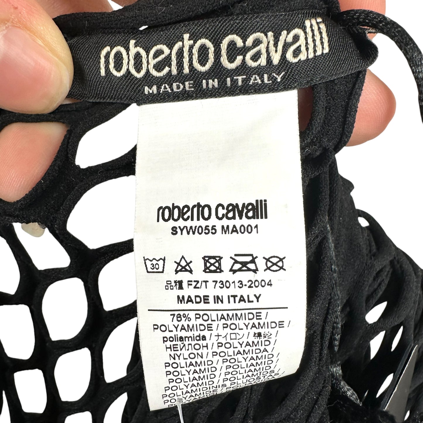 Roberto Cavalli Black Fishnet Long Sleeve Open Back Maxi Dress Cover-Up NEW