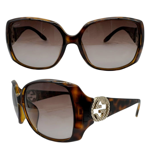 Gucci Oversized Tortoise Shell Sunglasses with Gold GG Logo