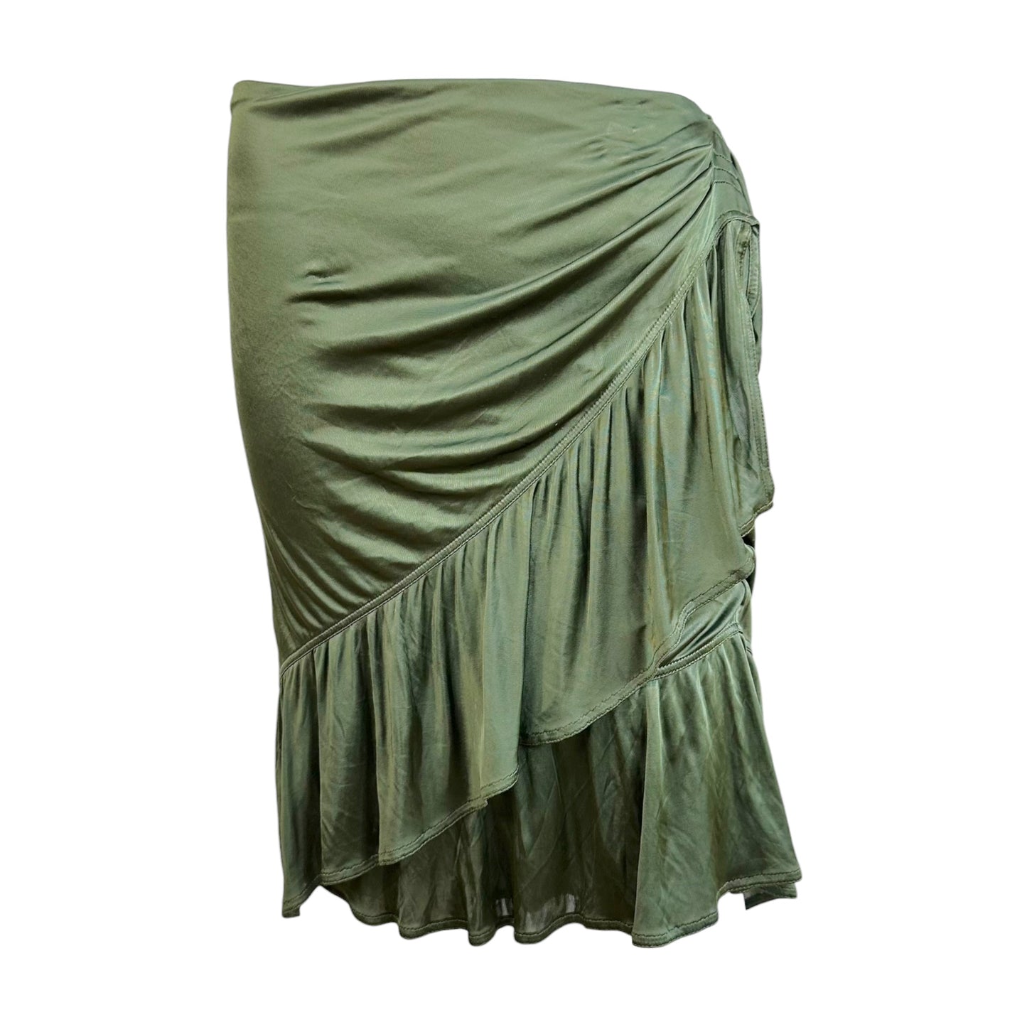 Yves Saint Laurent Khaki Green Knit Silk Midi Skirt