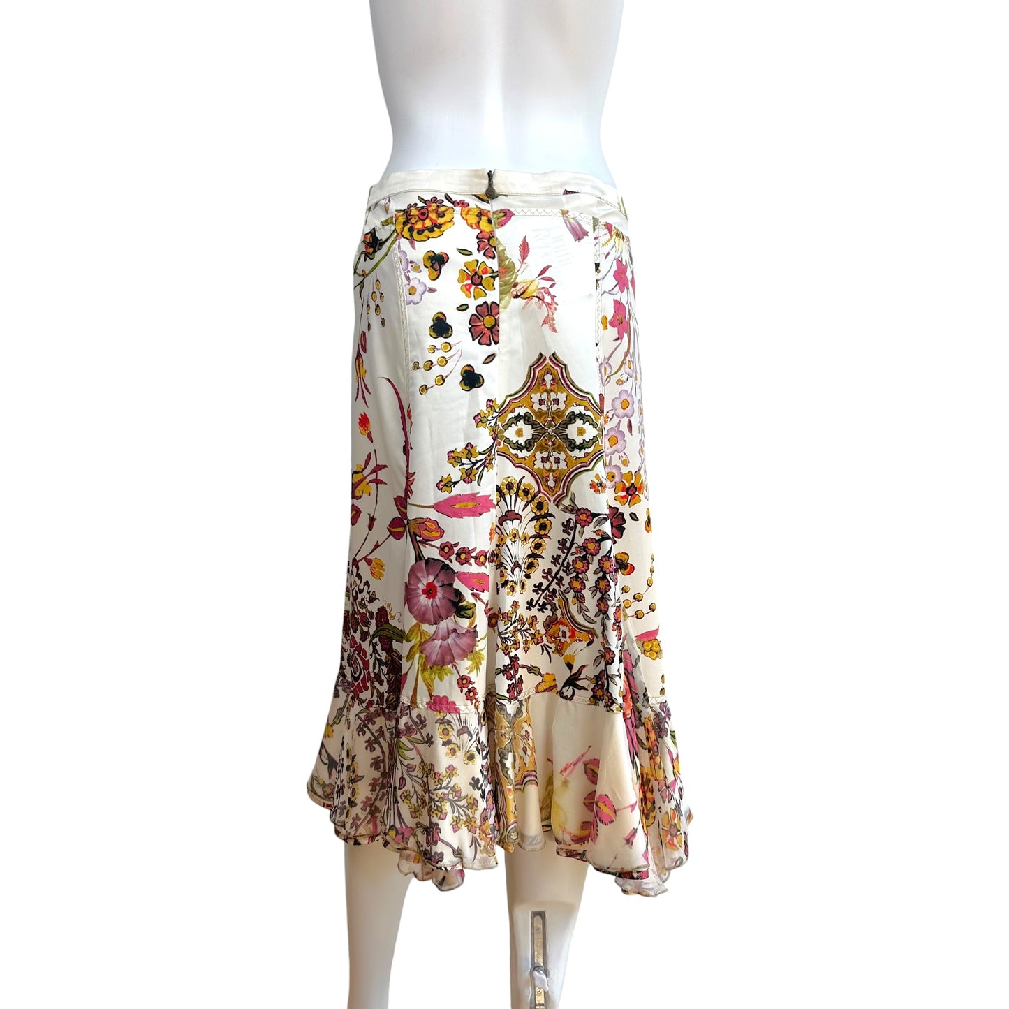 Just Cavalli Roberto Cavalli White Multicolor Floral Print Midi Skirt