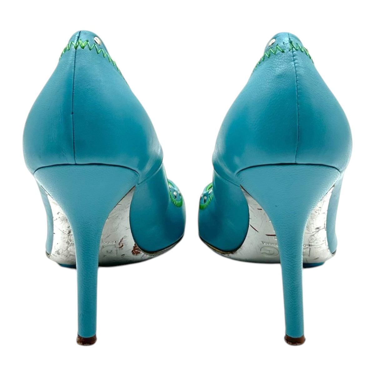 D&G Dolce & Gabbana Turquoise & Green Studded Logo Heels