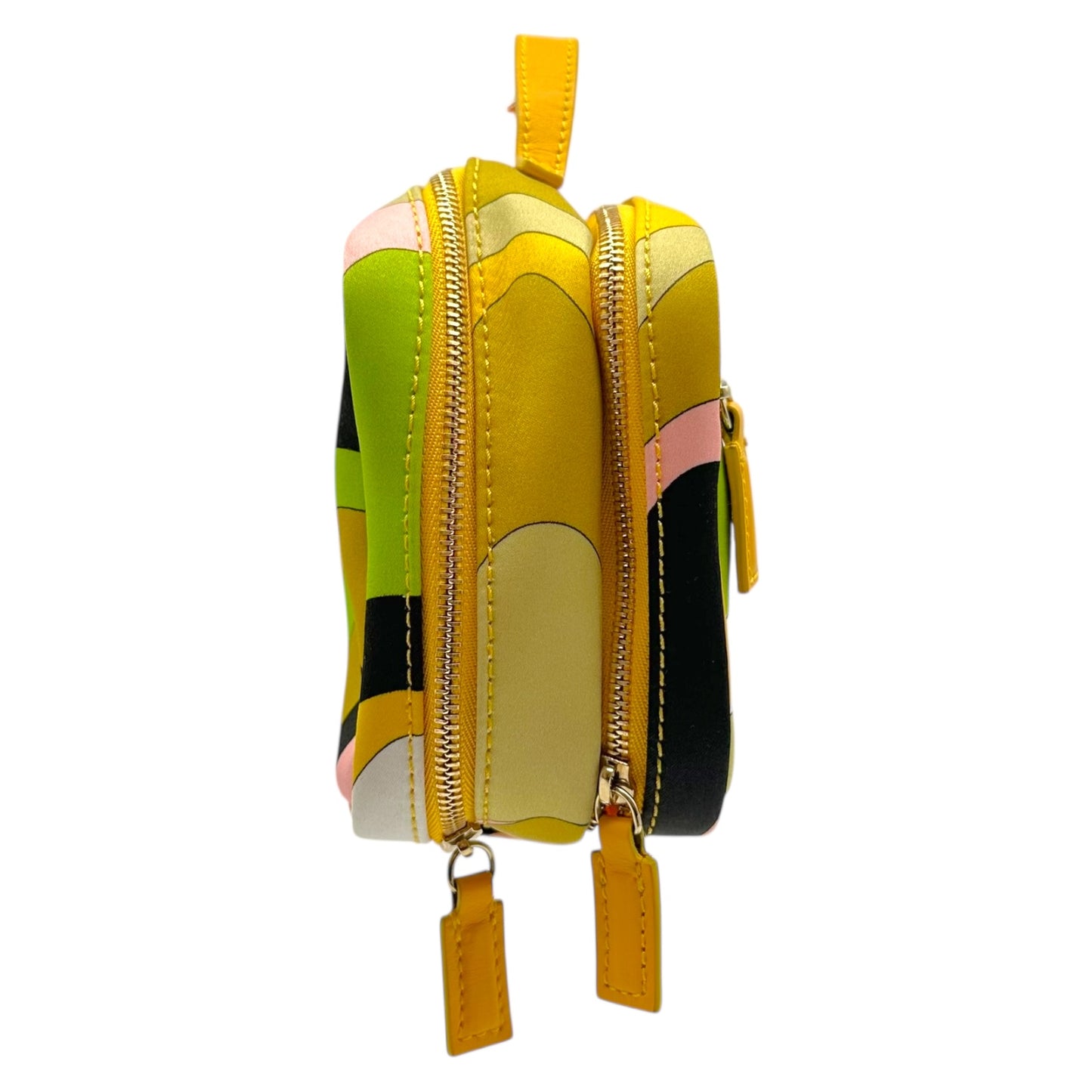 Emilio Pucci Green & Orange Printed Silk Top Handle Mini Vanity Pochette