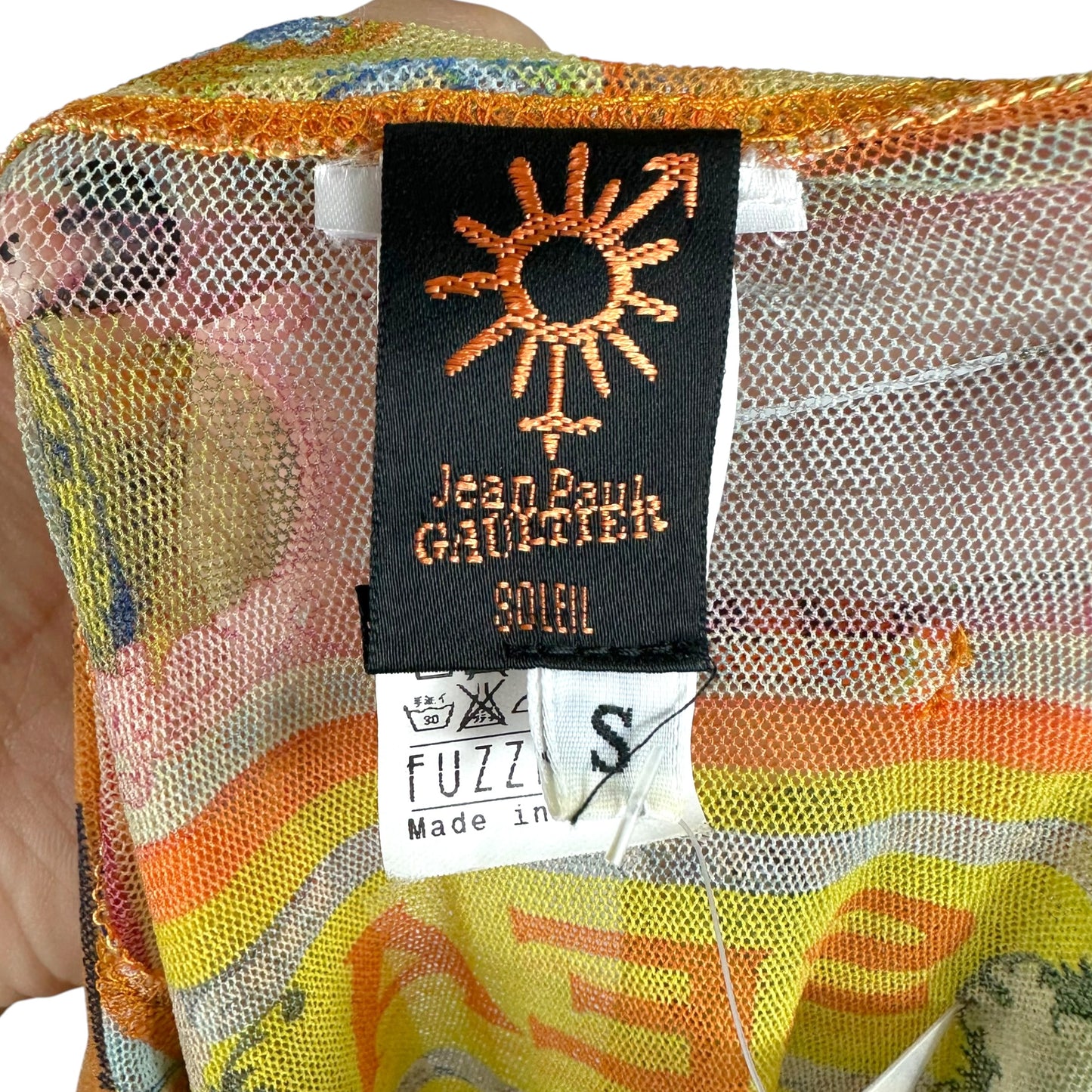 Jean Paul Gaultier Soleil Multicolor Money Print Longsleeve Mesh Top