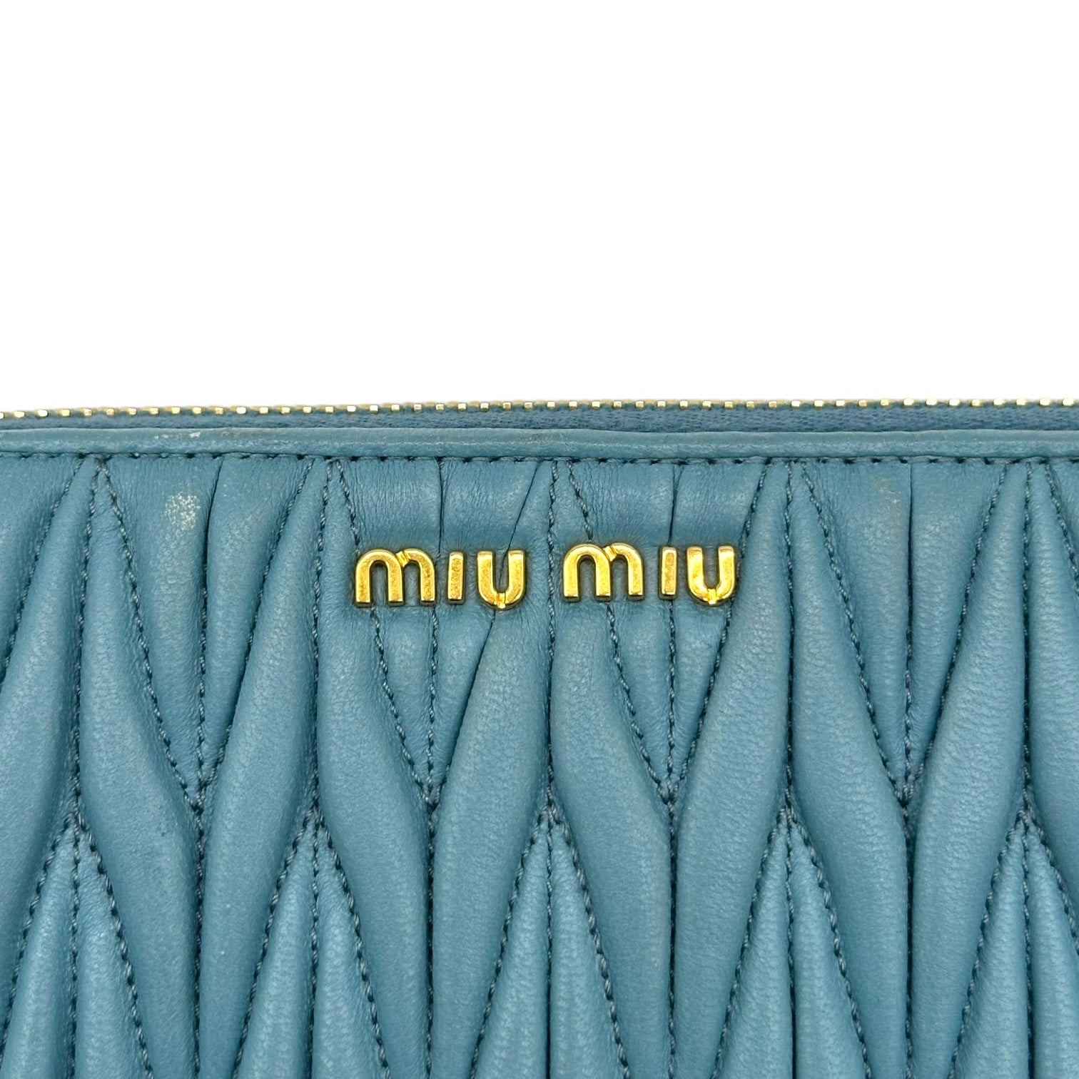 Miu Miu Blue Quilted Matelasse Leather Long Wallet - Outfit Repeater