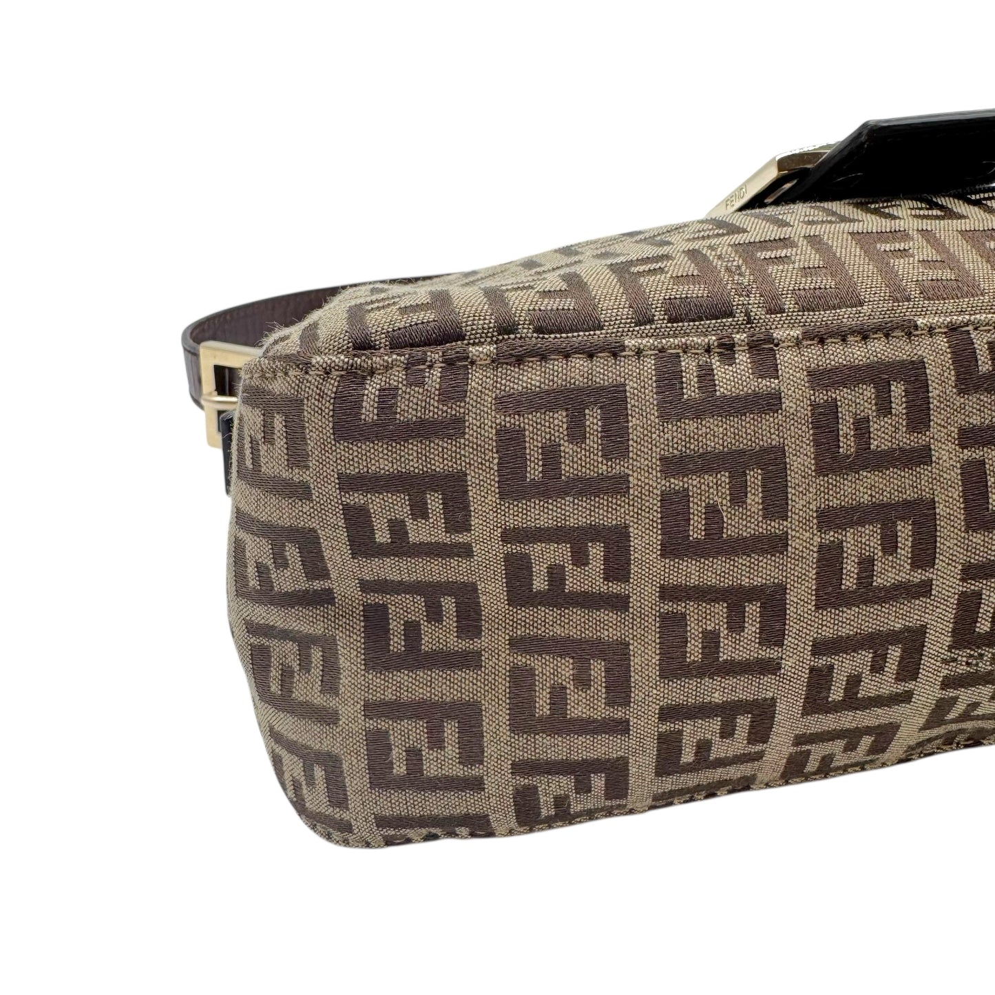 Fendi Beige & Brown Zucchino Monogram Fold-Over Baguette Bag