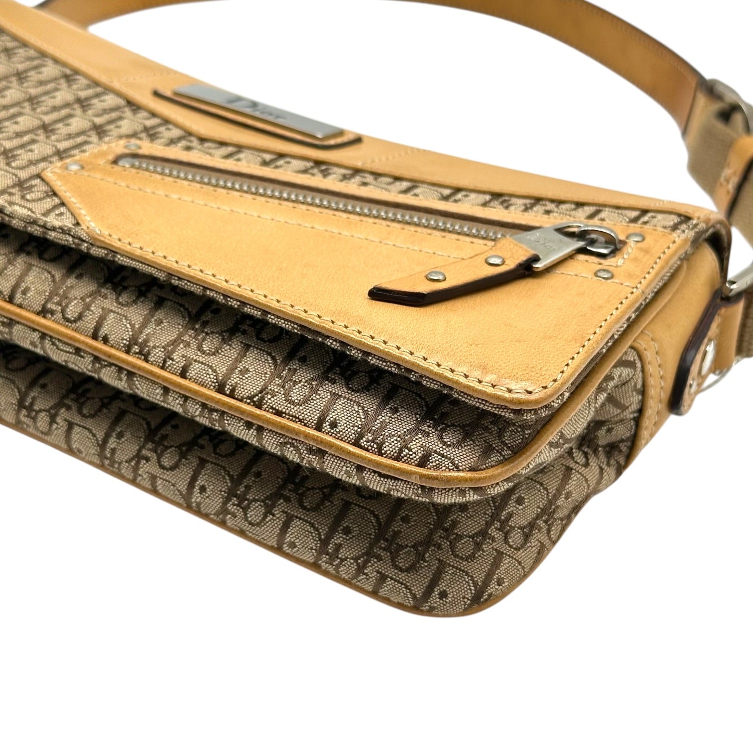 Christian Dior Shoulder Bag Tan Monogram Canvas Leather