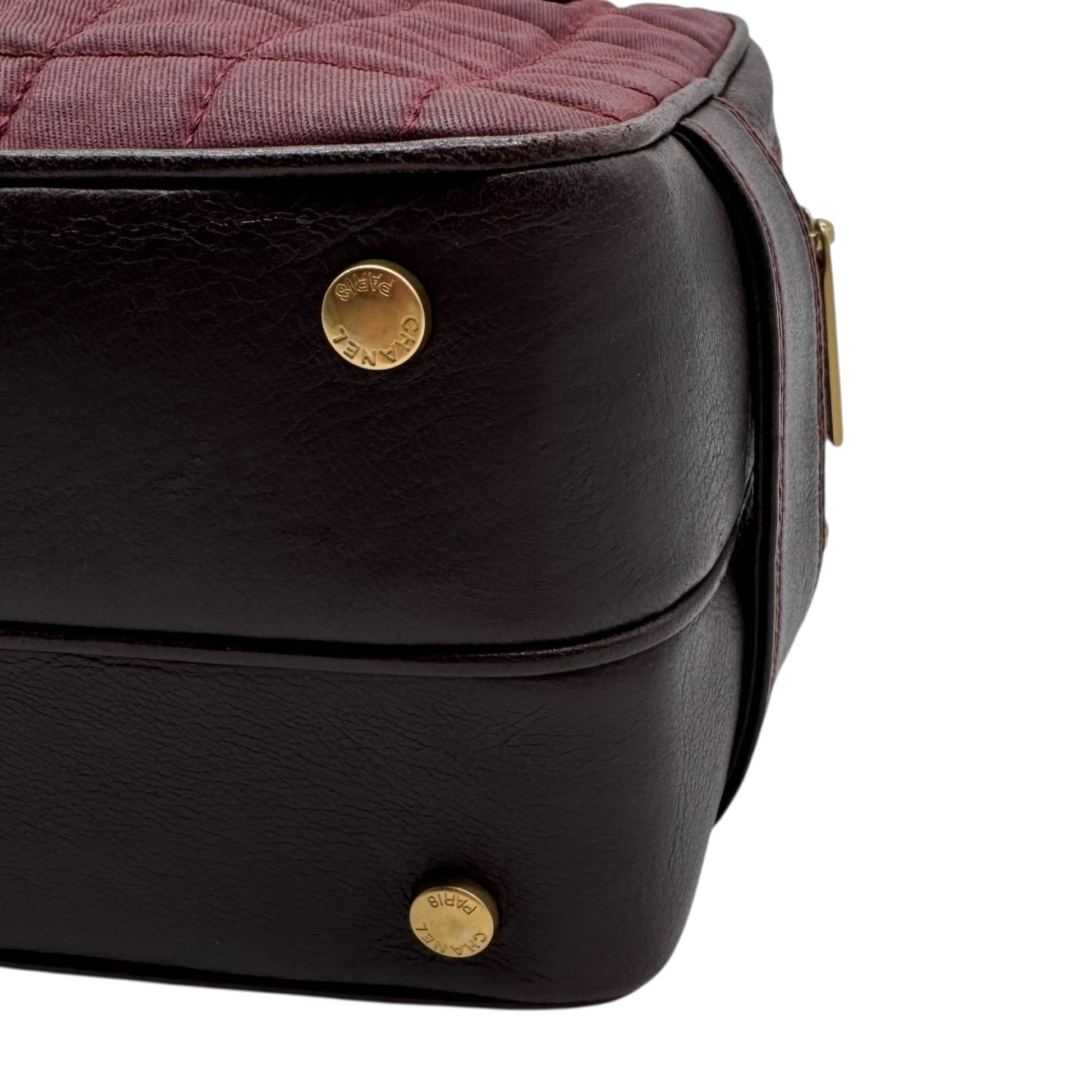 Chanel Burgundy Chocolate Bar Quilted Canvas & Leather Bowler Bag 2002-2003 - Outfit Repeater