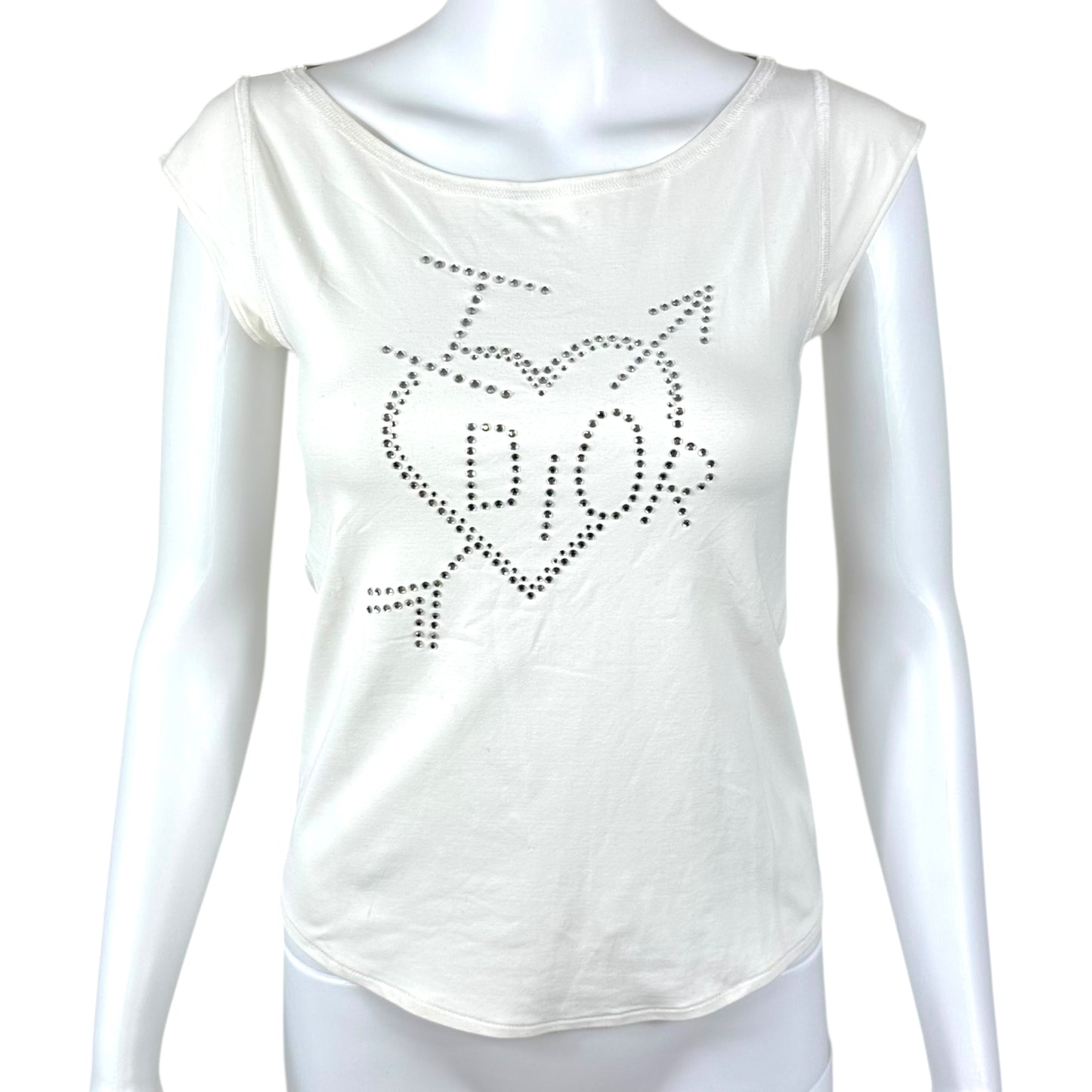 Christian Dior White I Heart Dior Rhinestone T-Shirt