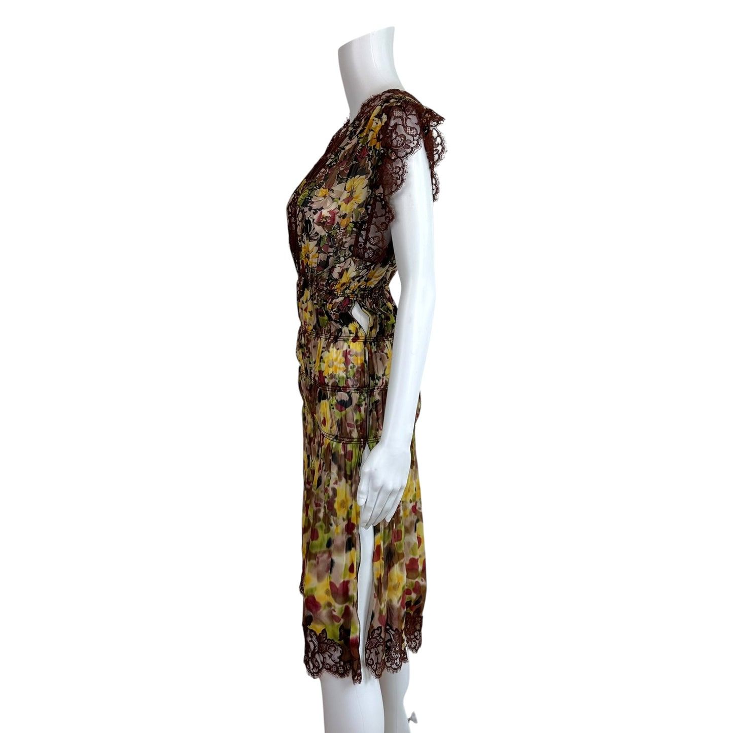 Jean Paul Gaultier Multicolor Floral Sheer Silk & Lace Side-Slit Mini Dress
