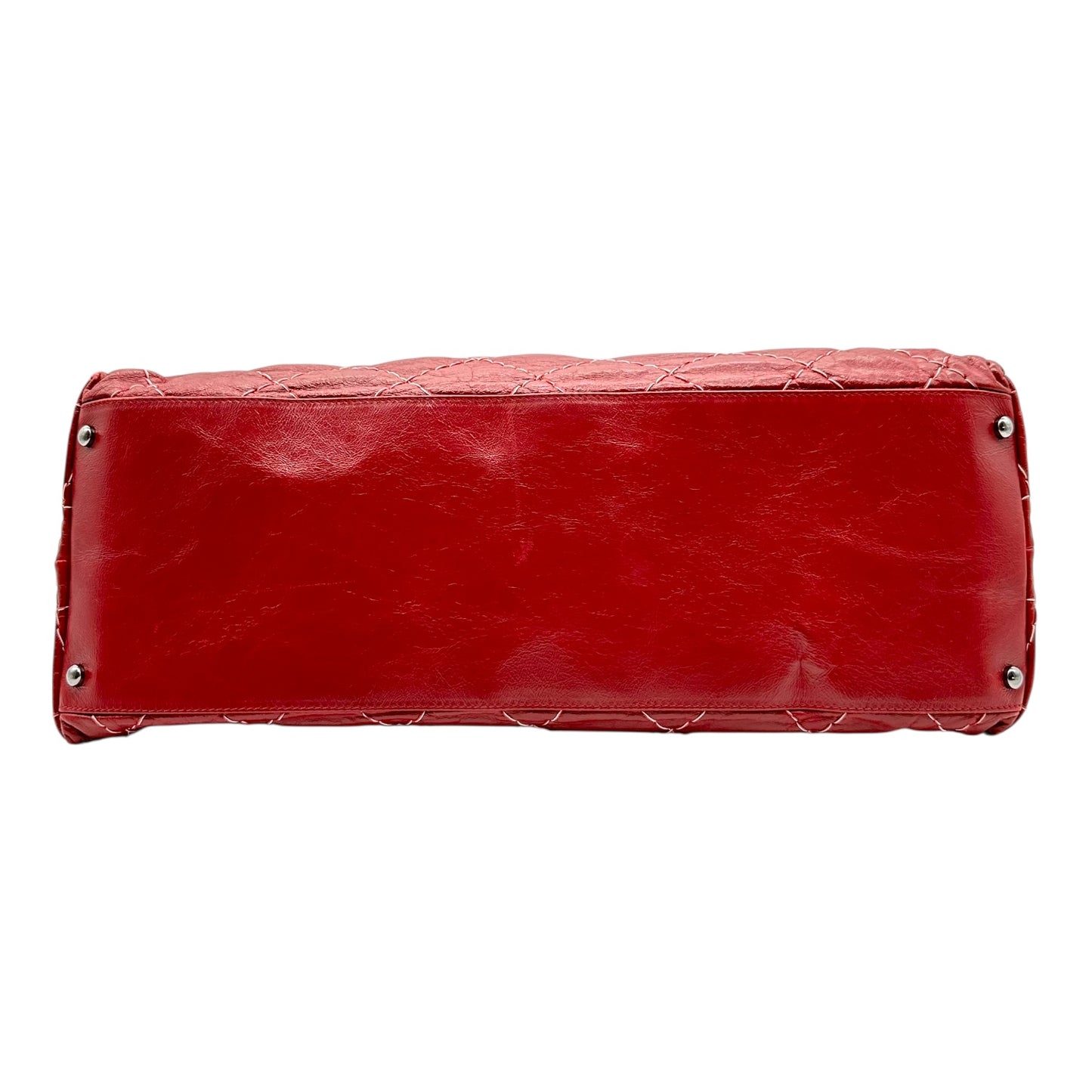 Chanel Red Goatskin Contrast Stitch Hobo Bag