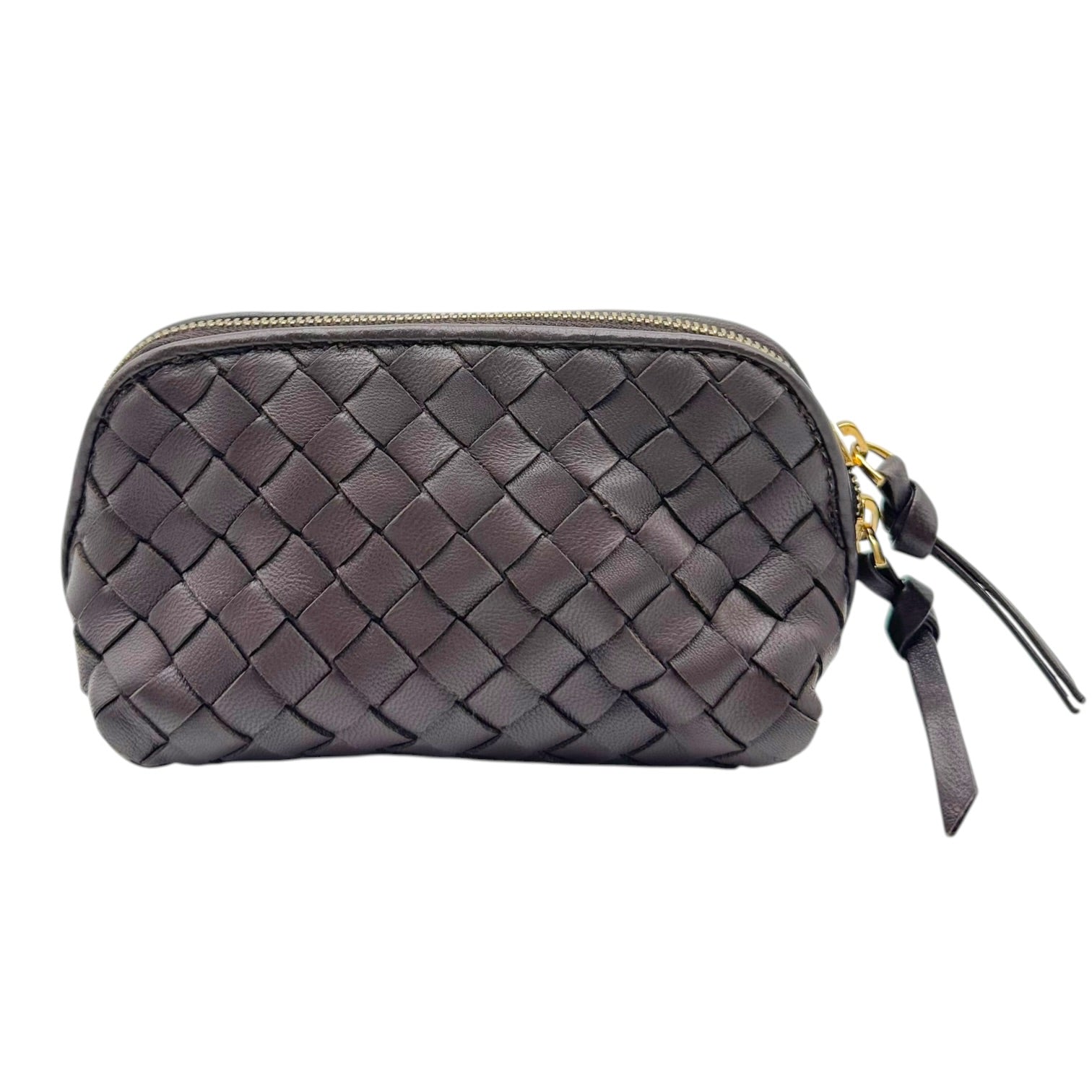 Bottega Veneta Mini Cosmetic Pouch Brown Intrecciato Leather