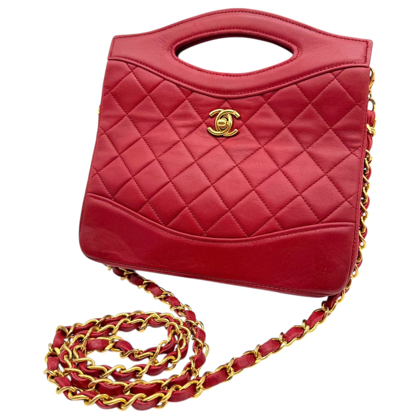 Chanel 90's Red & Gold Matelasse Leather Mini 31 2-Way Tote - Outfit Repeater