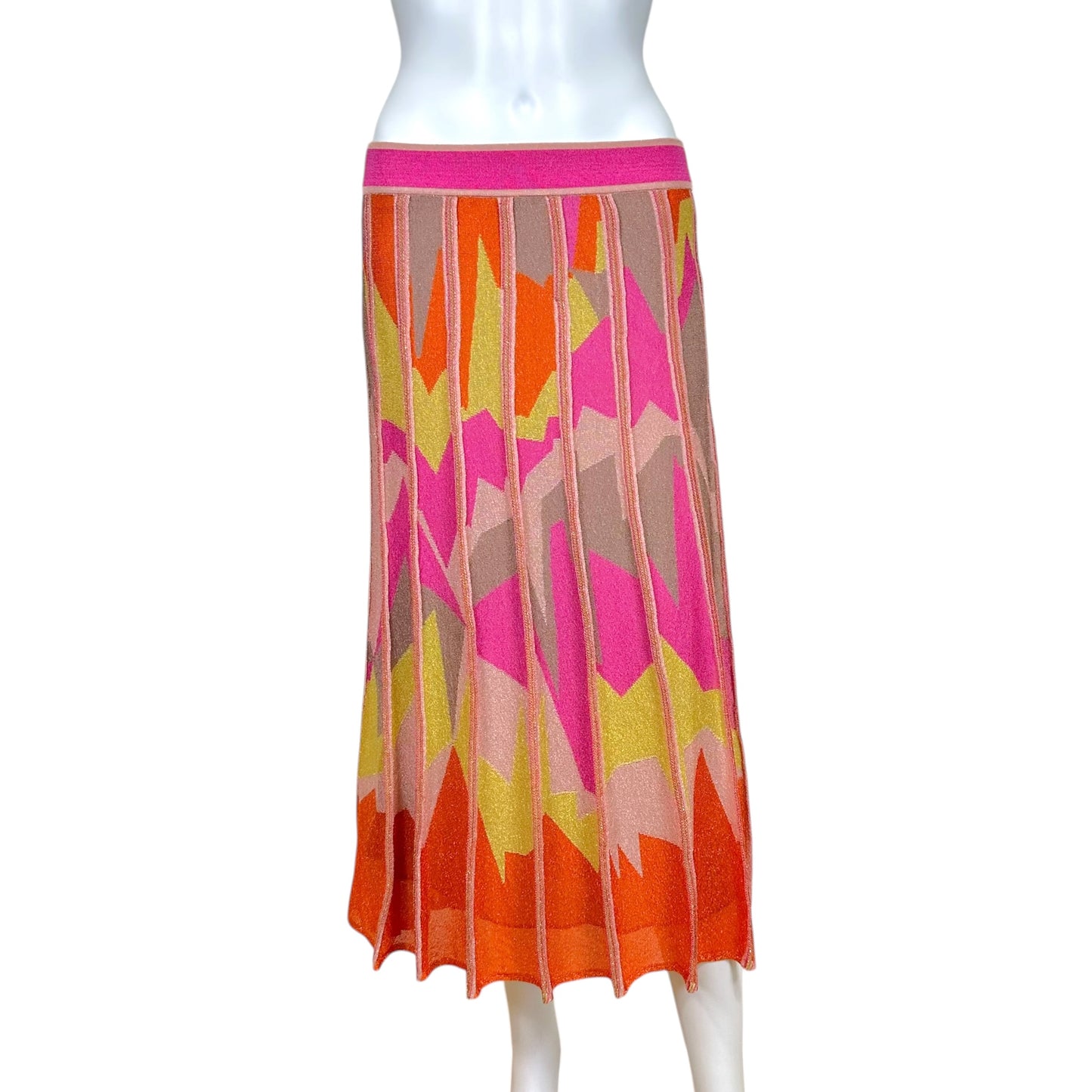 M Missoni Pink & Orange Metallic Knit Pleated Midi Skirt NEW
