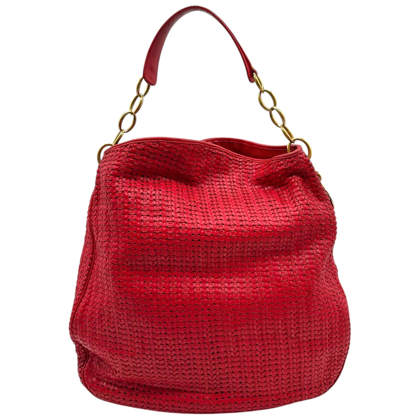 Christian Dior Red Leather Intrecciato Woven Hobo Bag
