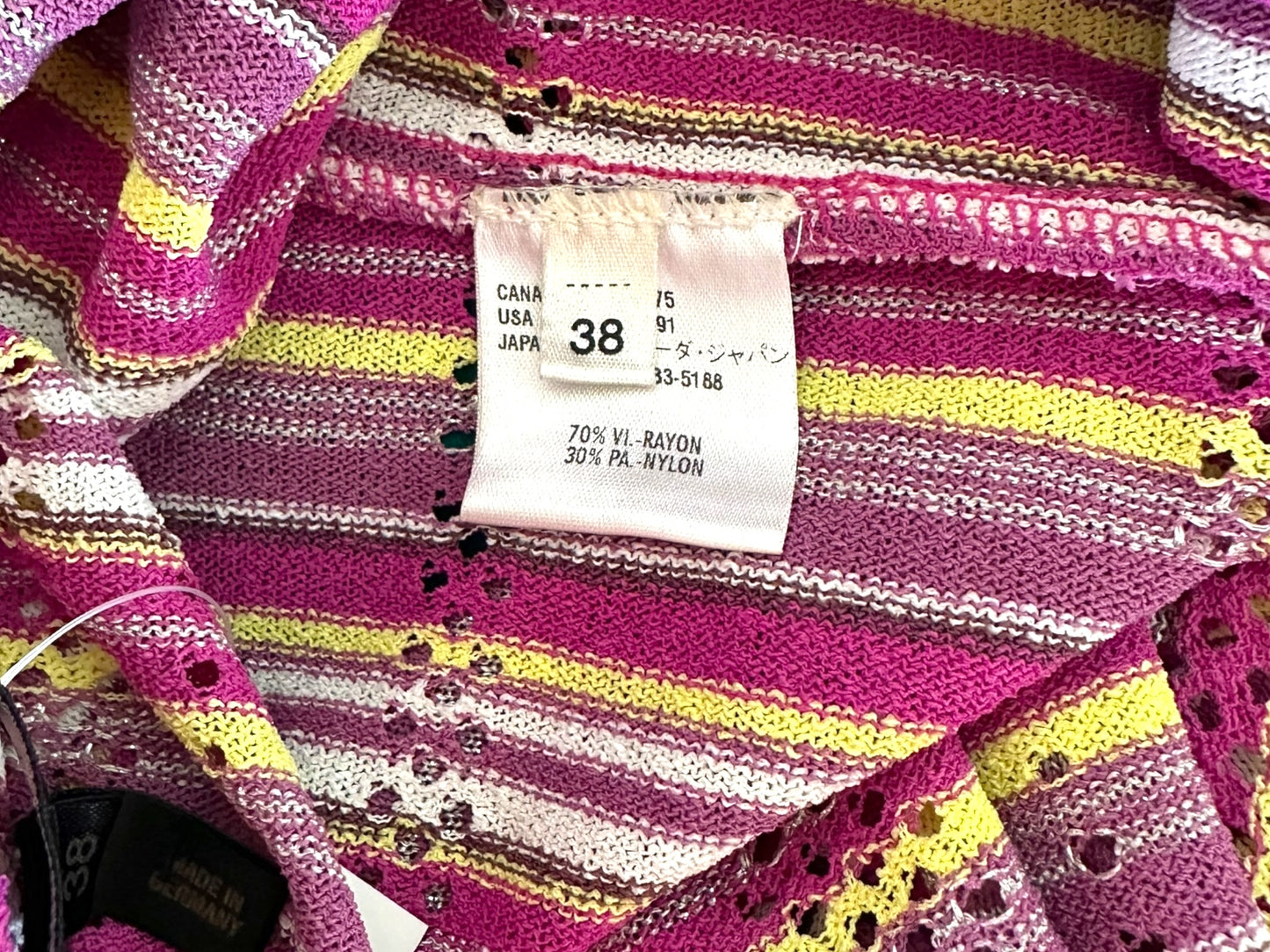 Escada Pink & Yellow Striped Beaded Fringe Cardigan