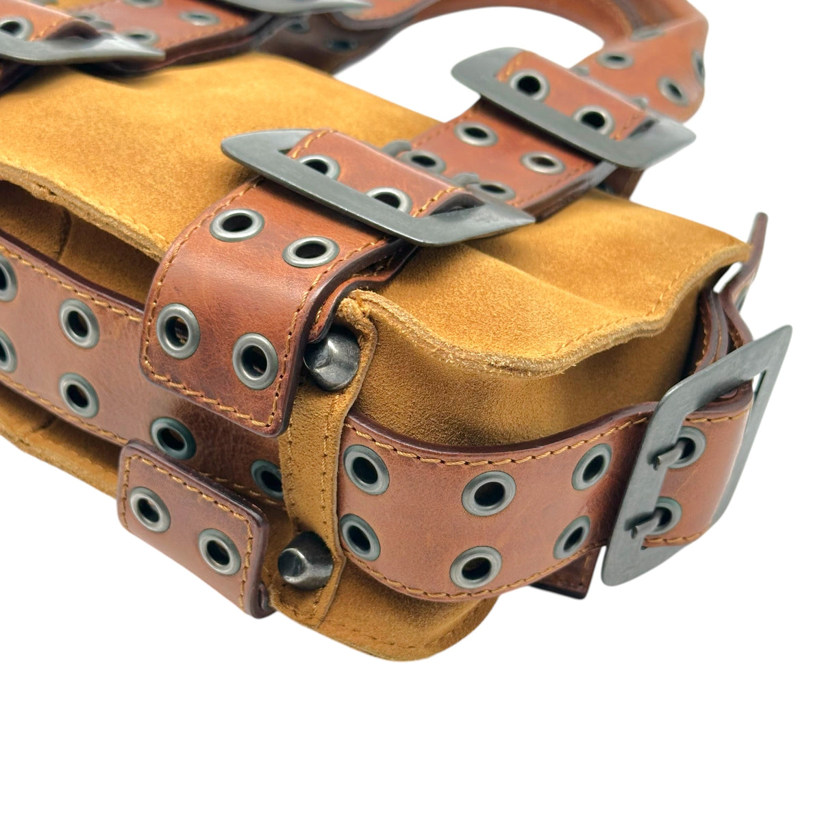 Dsquared2 Brown Suede & Leather Belt Buckle Mini Bag