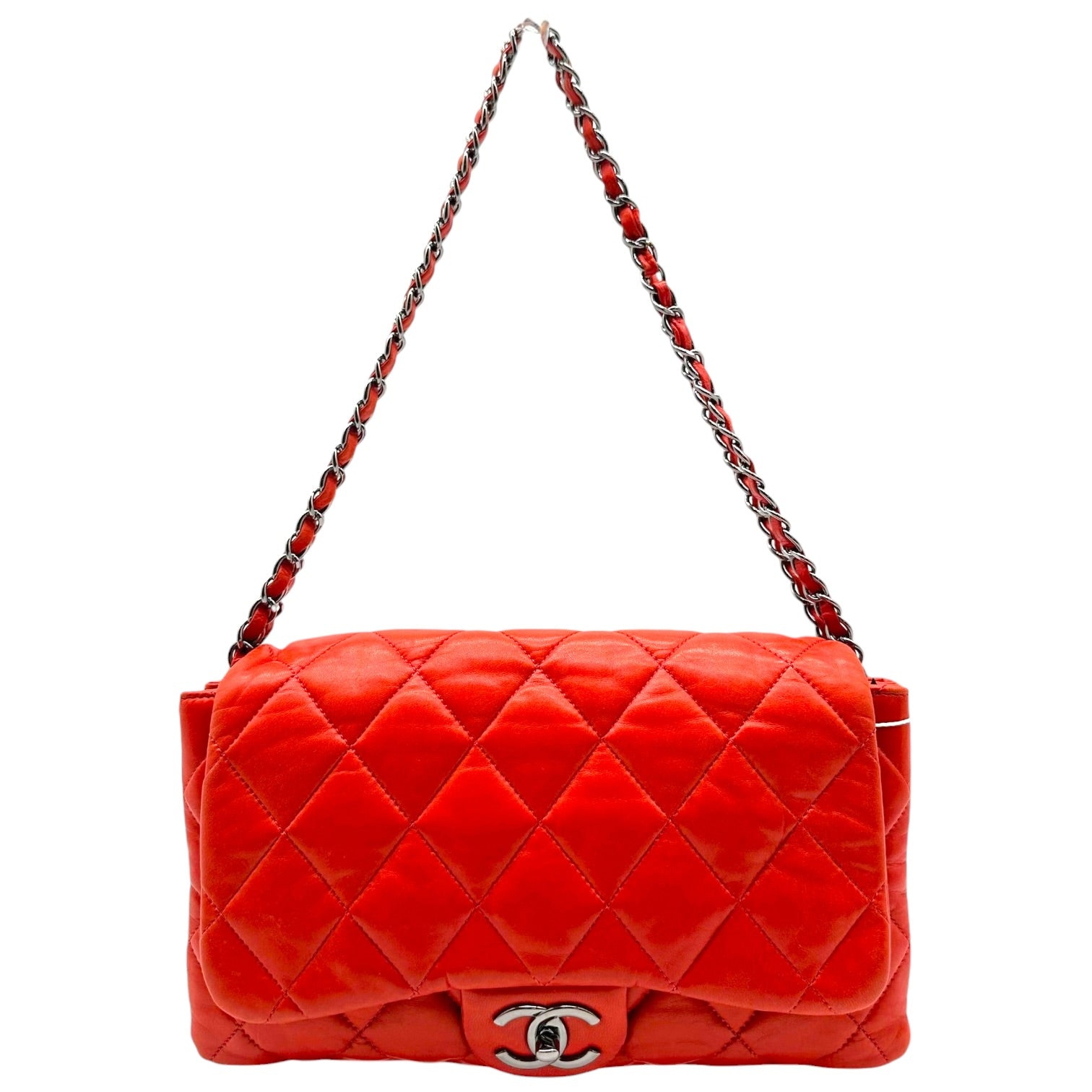 Chanel Red Matelasse Quilted Medium Accordion Flap Bag
