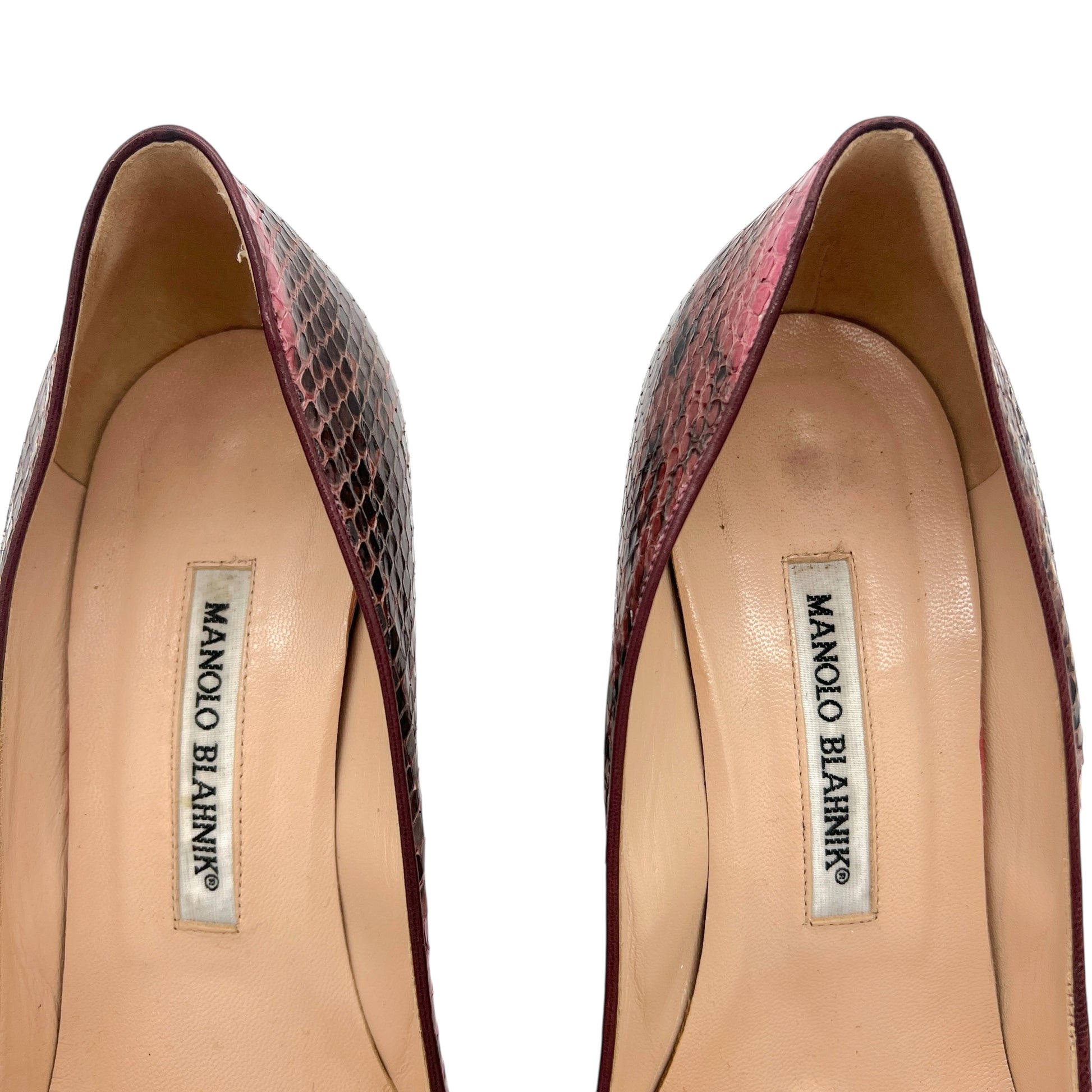 Manolo Blahnik Pink & Black Snakeskin Pointed Toe Heels - Outfit Repeater