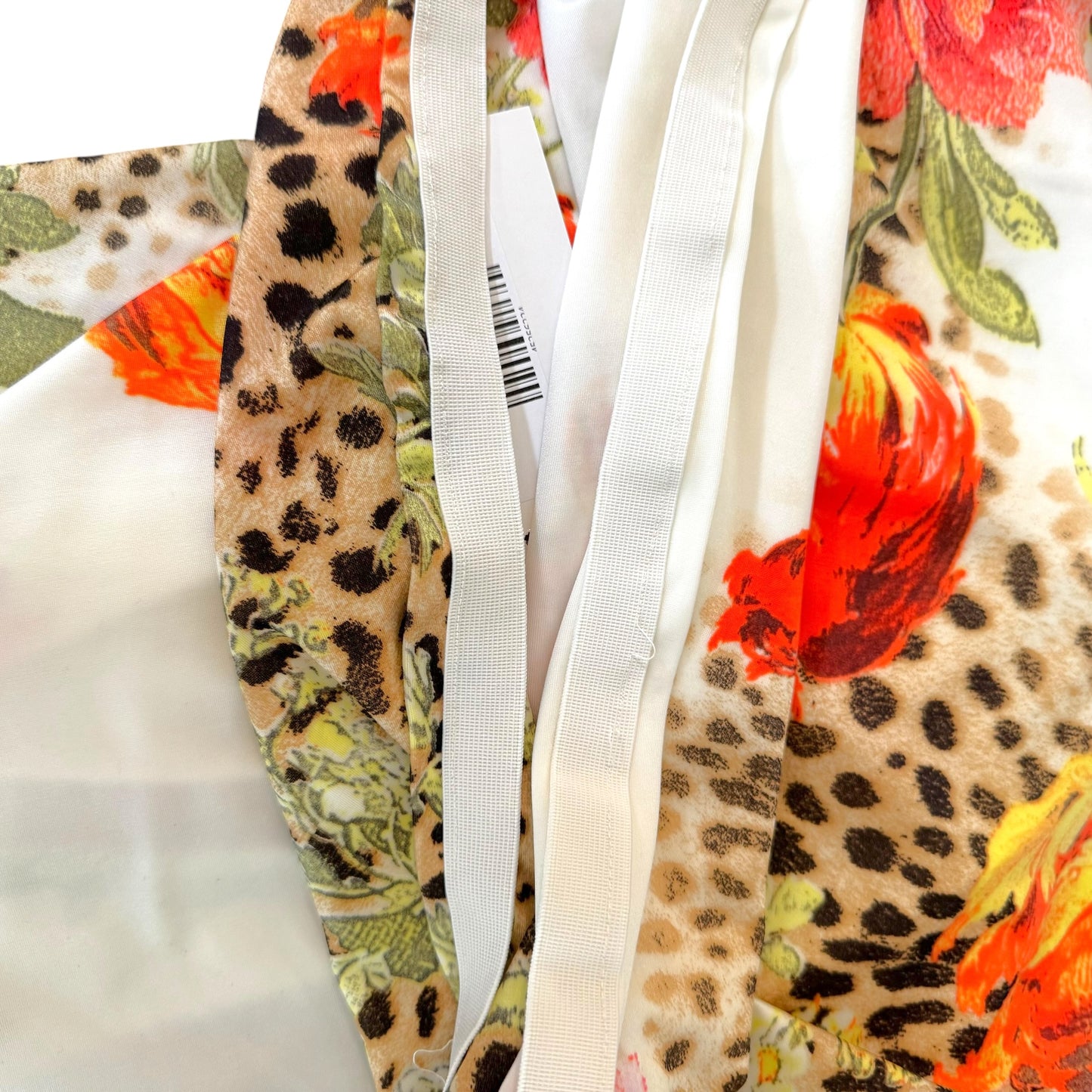 Roberto Cavalli White Leopard & Rose Floral Print Fold-Over Midi Skirt